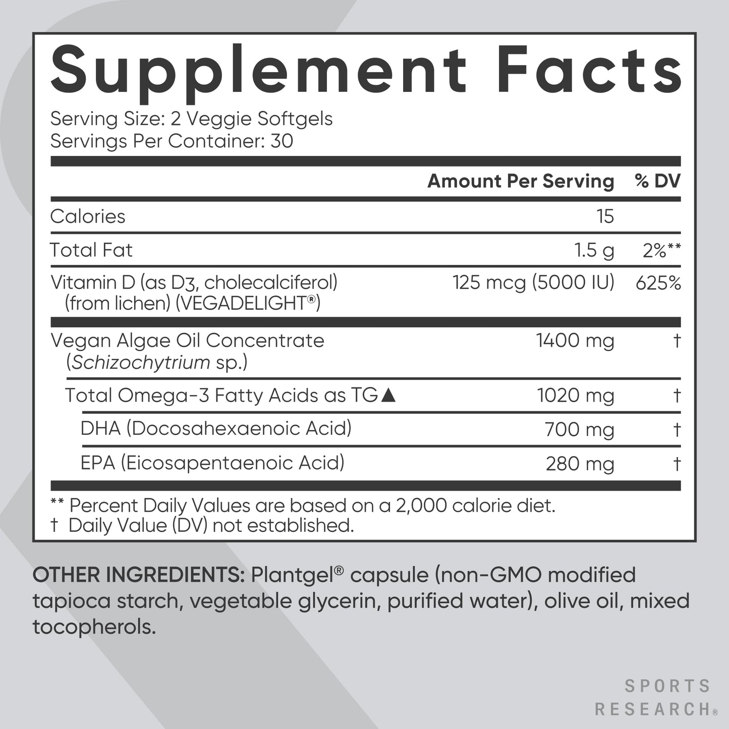 Sports Research Vegan Omega-3 with Vitamin D3 Softgels - 1020mg Omega-3 & 5000iu D3 Supplement - Fish Oil Alternative with Vitamin D Plant-Based Support from Algae Oil - 60 Veggie Softgels for Adults Sports Research buy supplements Au