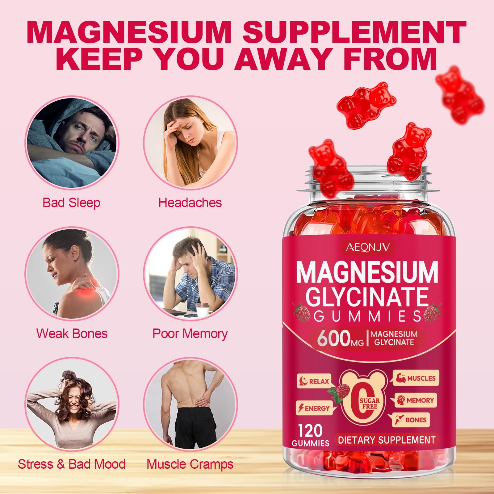 Magnesium Glycinate Gummies 600mg, Sugar Free Magnesium Gummies for Adults, Chewable Potassium Supplements for Body Support, Zzz and Relaxation, 120 Count AEQNJVBuy Supplements Australia