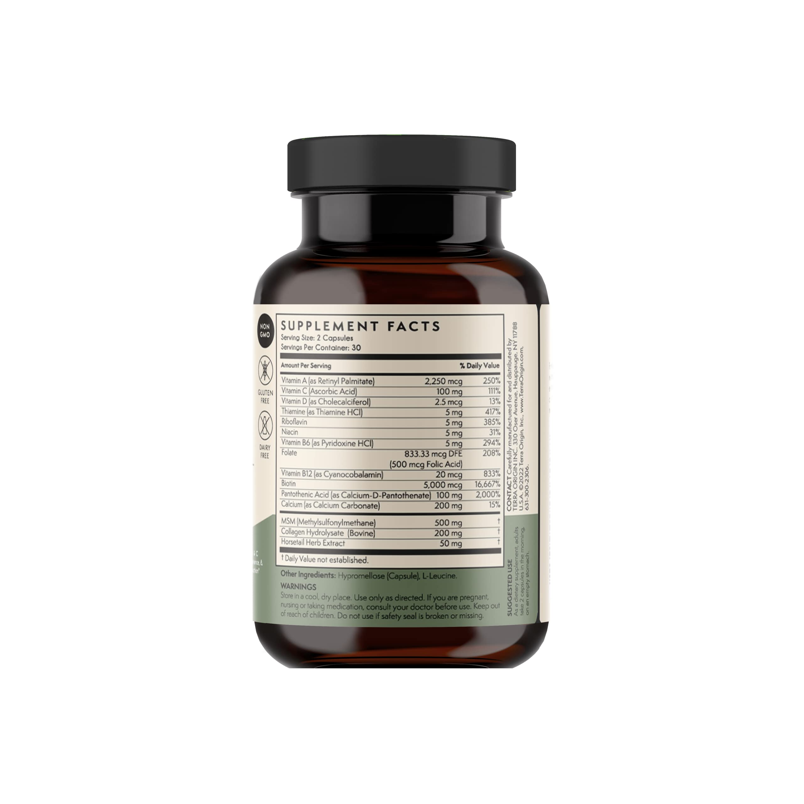 TERRA ORIGIN Healthy Hair, Skin and Nails Supplement | Collagen, Biotin, Horsetail & B-Complex | Supports Hair Strength, Skin Elasticity & Nail Growth | Vitamins for Women and Men | 60 Capsules TERRA ORIGINBuy Supplements Australia