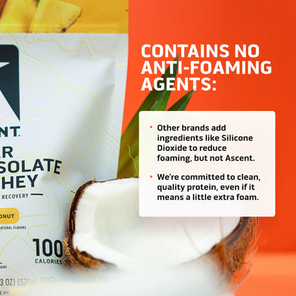 Ascent 100% Clear Whey Protein Powder - Post Workout Whey Protein Isolate, Zero Artificial Flavors & Sweeteners, Gluten Free, 5.5g BCAA, 2.1g Leucine, Essential Amino Acids, Pineapple Coconut, 20 Serv