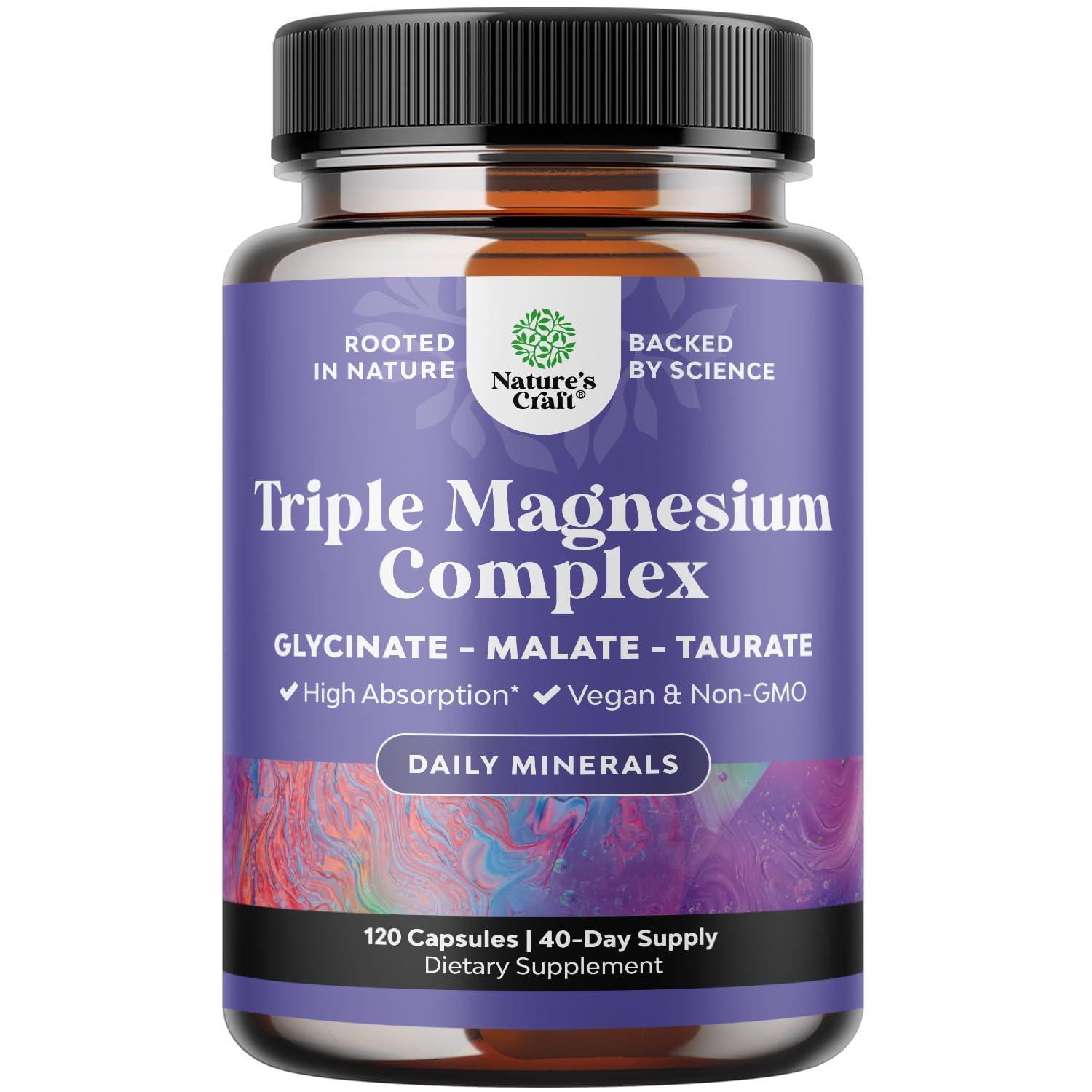 Supplement bottle labeled 'Triple Magnesium Complex' by Nature's Craft on a white background