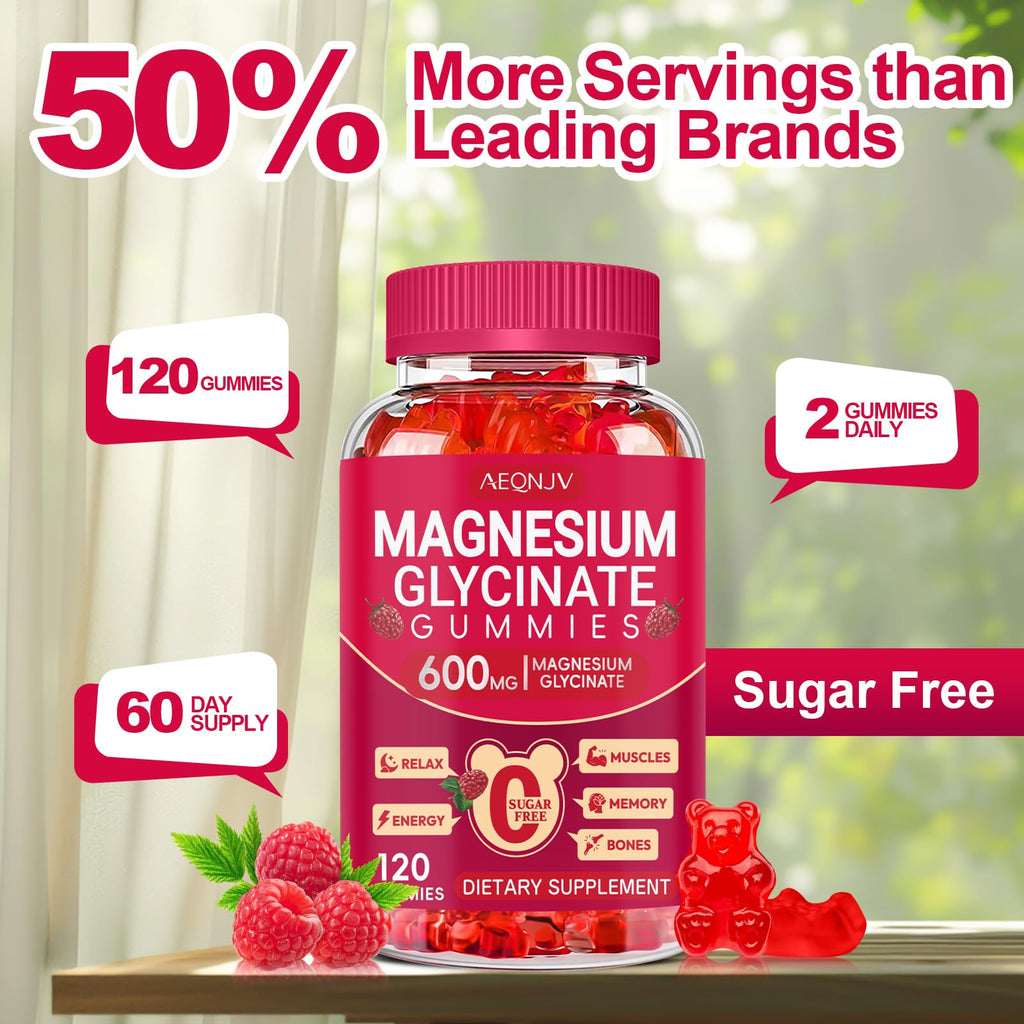 Magnesium Glycinate Gummies 600mg, Sugar Free Magnesium Gummies for Adults, Chewable Potassium Supplements for Body Support, Zzz and Relaxation, 120 Count AEQNJVBuy Supplements Australia