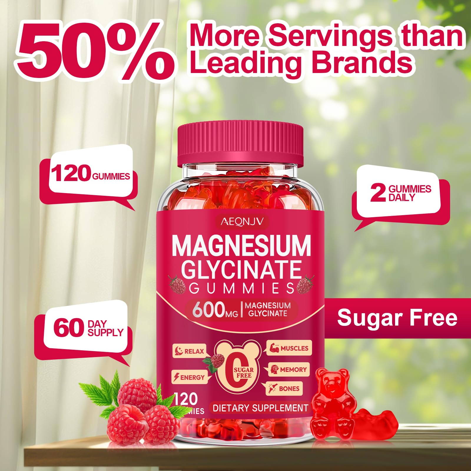 Magnesium Glycinate Gummies 600mg, Sugar Free Magnesium Gummies for Adults, Chewable Potassium Supplements for Body Support, Zzz and Relaxation, 120 Count AEQNJVBuy Supplements Australia