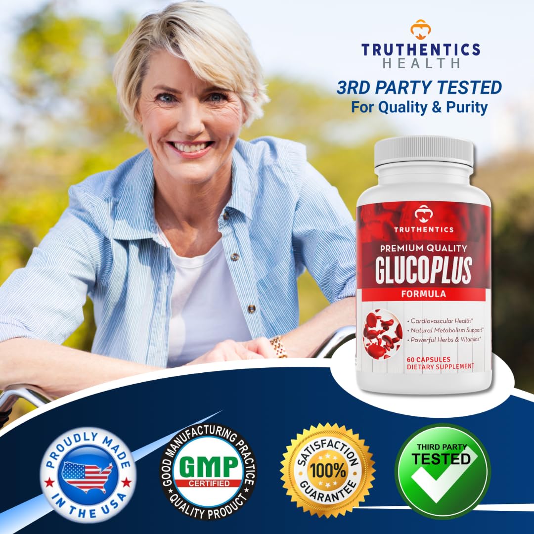 TRUTHENTICS GlucoPlus - 20 Herbs, Vitamins & Minerals with Cinnamon, Chromium, Vanadium, Bitter Melon, Alpha Lipoic Acid, Magnesium - Gluten Free, Non-GMO - 60 Capsules TRUTHENTICSBuy Supplements Australia