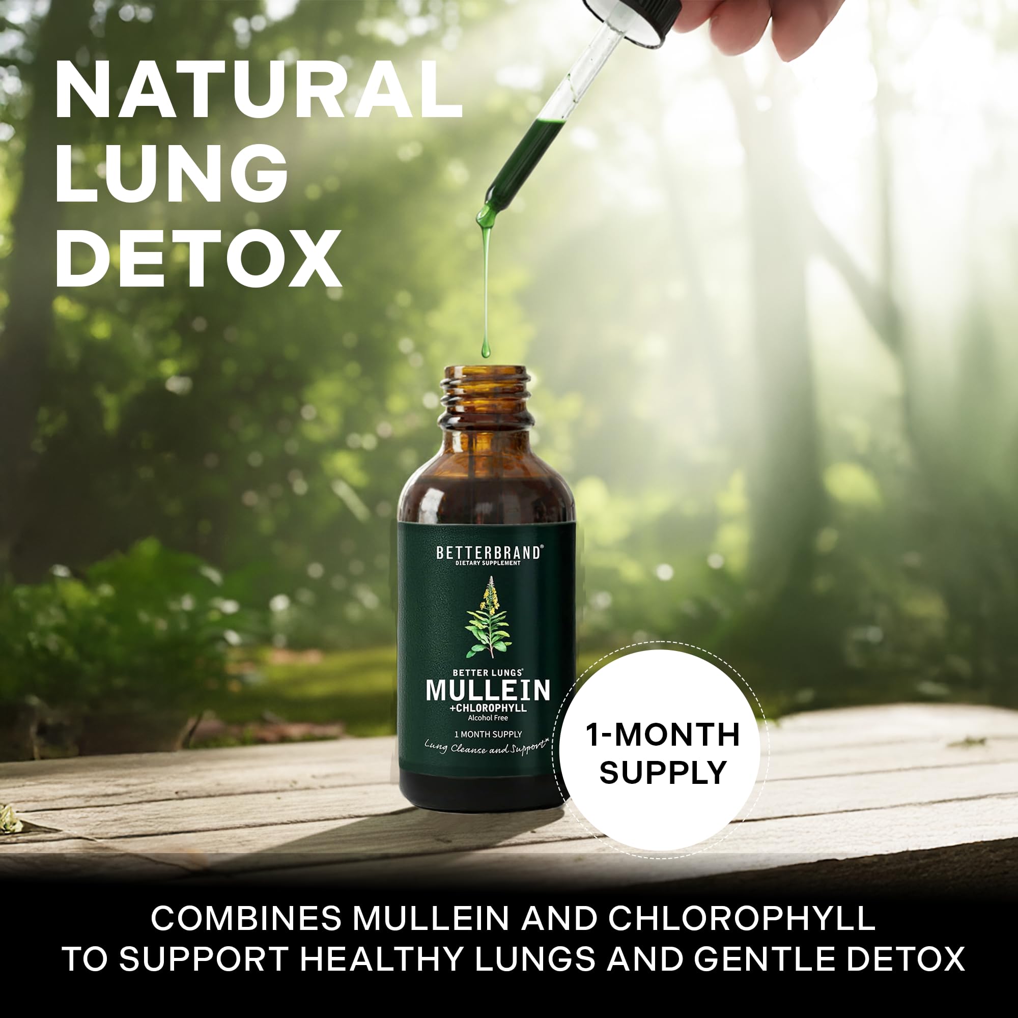 Betterbrand Mullein Drops for Lung Detox - Mullein Leaf Tincture with Chlorophyll - Helps Support Respiratory Health