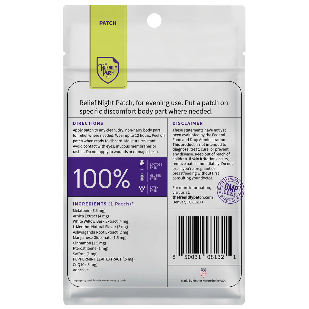 Relief Day & Night Patch Bundle - Arnica, White Willow Bark, Melatonin, Ashwagandha, Saffron & Peppermint for Soreness, Discomfort & Sleep Support for Women and Men - 16 Plant-Powered Patches The Friendly Patch CO.Buy Supplements Australia