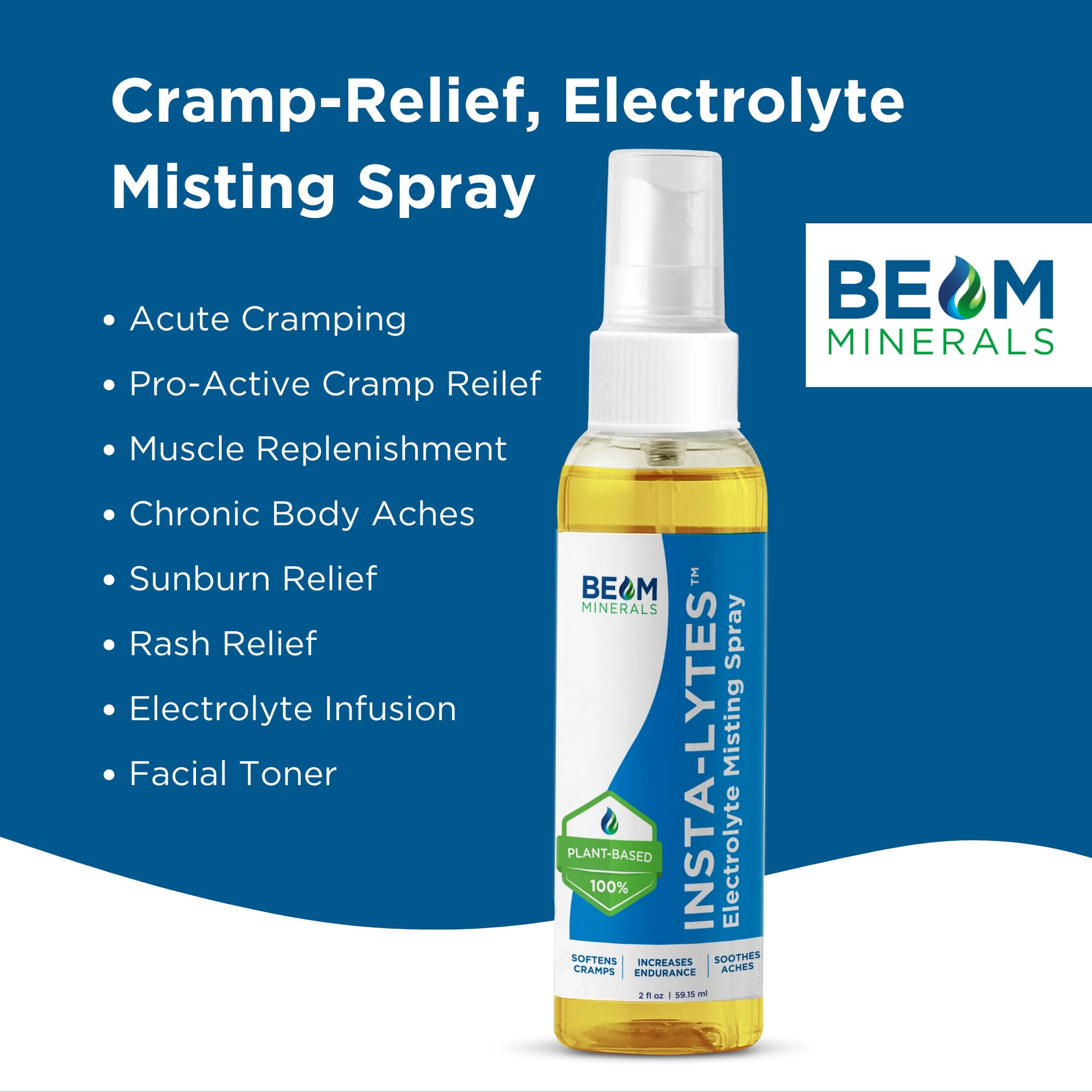 BEAM MINERALS Insta-Lytes | How to Stop Leg Cramps Immediately Electrolyte Misting Spray | Fulvic Acid Trace Minerals | Fast Micronutrients Supplements | 2 fl Oz BEAM MINERALSBuy Supplements Australia