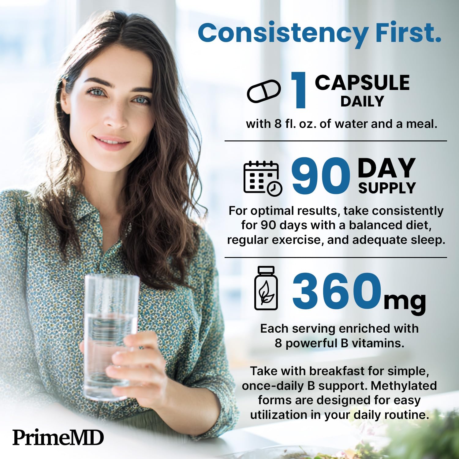 Methylated B Complex with Methylfolate and B12 Methylcobalamin 1000 mcg - Methylated Multivitamin for Energy, Brain Function, and Wellness - Vitamin B Complex for Men & Women (90 Servings) (Pack of 1) PrimeMDBuy Supplements Australia