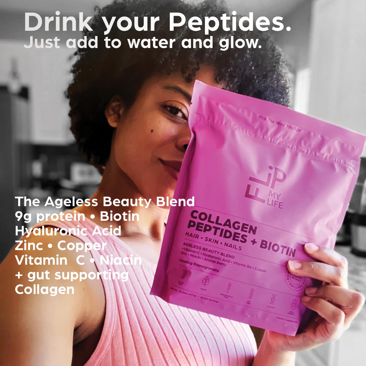 Flip My Life Collagen Peptides + Biotin, Hyaluronic Acid & Vitamin C - For Hair, Skin, Nails - Gut Health/Joint Support - Ageless Beauty Blend Supplement Powder for Men/Women - 9g Protein—26 Servings Flip My LifeBuy Supplements Australia