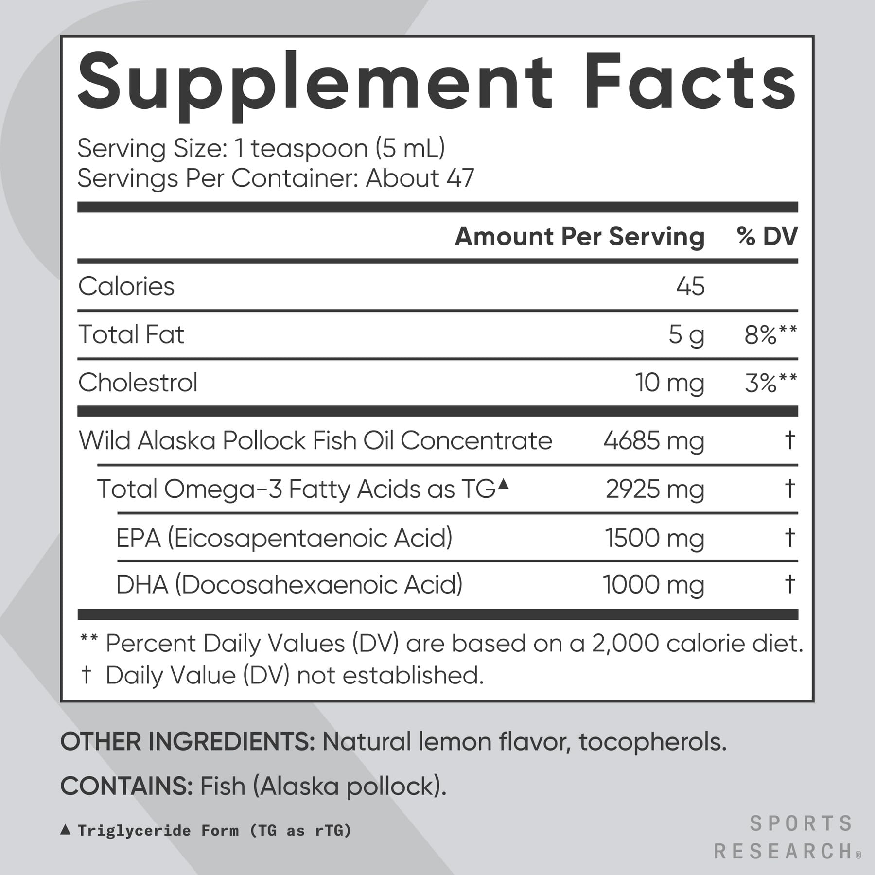 Sports Research® Omega-3 Fish Oil, 8oz Glass Bottle - 4685mg of Wild Caught Alaska Pollock Fish Oil per Serving - Easy-to-Take Liquid · Lemon Flavor · Non-GMO · MSC Certified Sustainable - 48 Servings Sports Research buy supplements Au