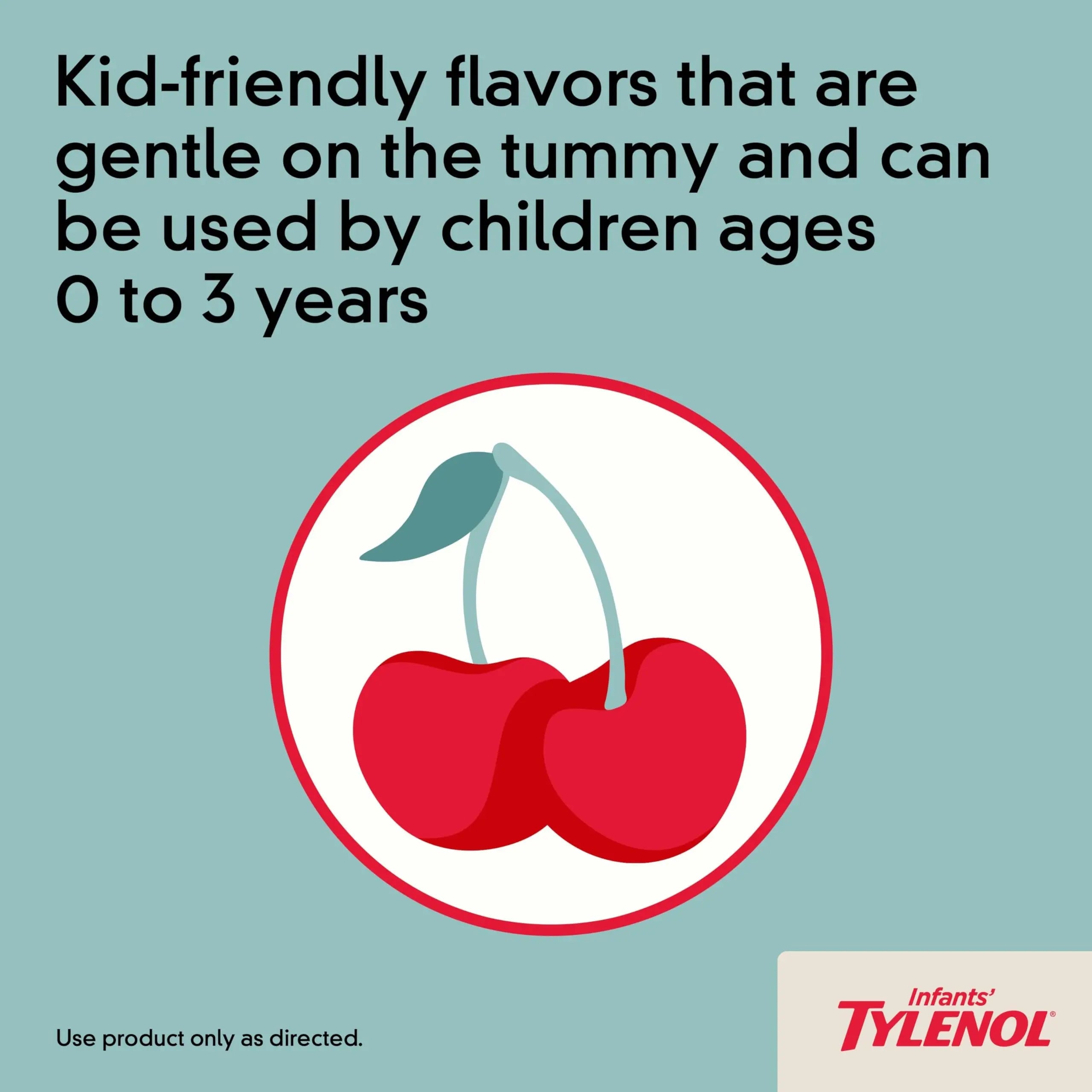 Infants' Tylenol Liquid Pain Reliever and Fever Reducer Medicine, Acetaminophen Oral Suspension for Sore Throat, Headache & Teething, Kids Fever Reducer; Dye-Free Cherry Flavor, 2 fl oz, Pack of 1 TylenolBuy Supplements Australia