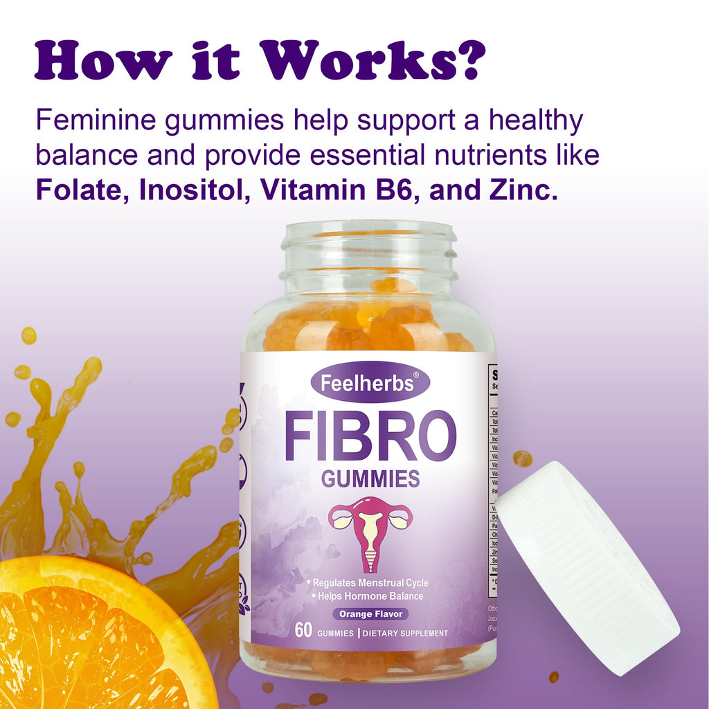 Fibro Gummies for Women Ovarian, Multivitamin Gummies for Hormone Balance, Ovarian Support Inositol Gummy with Vitamin A, E, and Minerals, 60 Count FeelherbsBuy Supplements Australia
