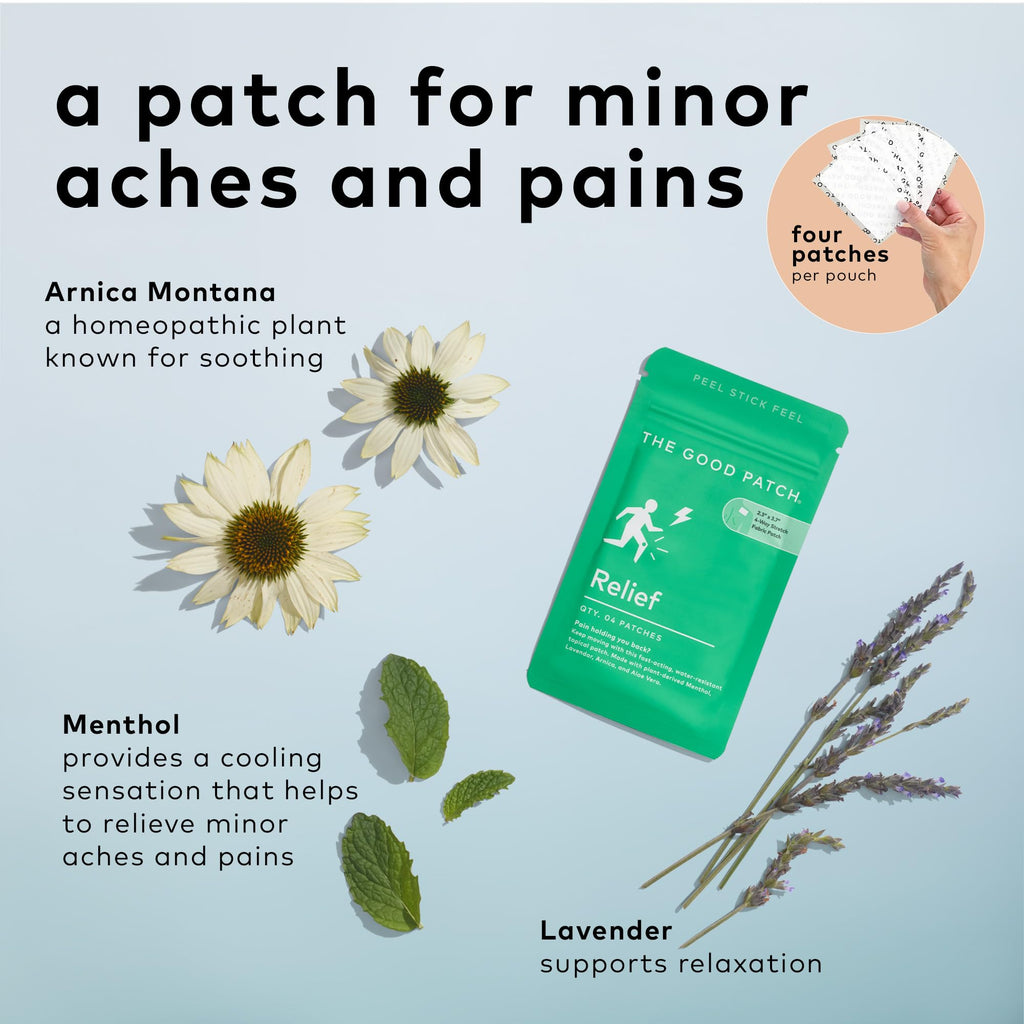 The Good Patch Muscle Pain Relief Patches, Natural Patch with Menthol, Lavender, Arnica and Aloe Vera, Sustained Release, Plant Powered Wearable Wellness, For Back, Neck, Arms, Legs (16 Total Patches) The Good PatchBuy Supplements Australia