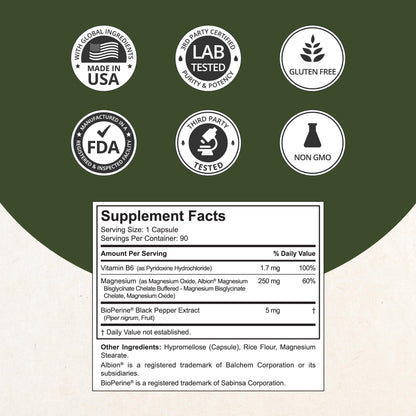 Magnesium Glycinate Chelate Complex with Albion Magnesium Bisglycinate Chelate, Vitamin B6 & BioPerine for Bone, Muscle, Natural Sleep, Nerve Function, Brain Booster | 3 Months Supply NuBest buy supplements Au