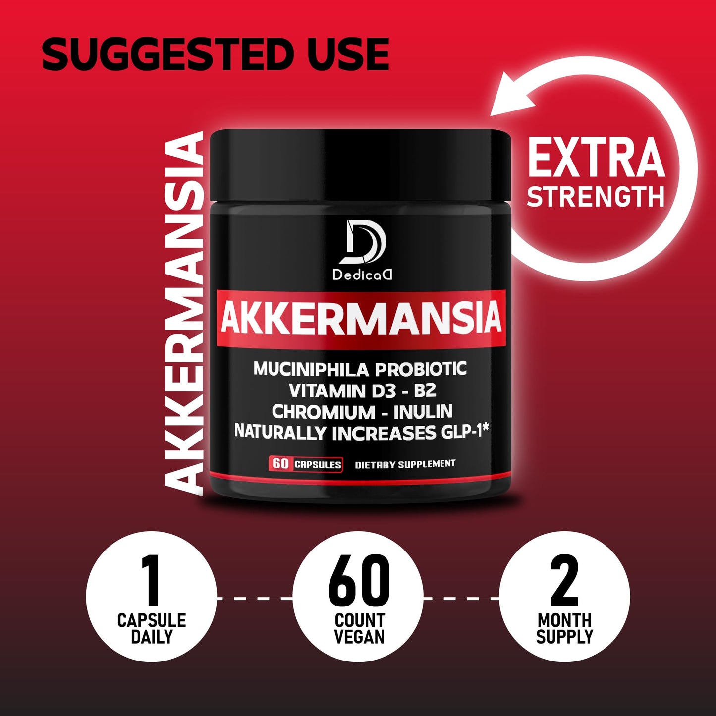 DEDICAD Akkermansia Probiotic for Increases GLP-1 - Contains Inulin, Bacillus Coagulans, Lactobacillus Acidophilus & Chromium - 60 Days Supply - 60 Capsules DEDICAD buy supplements Au