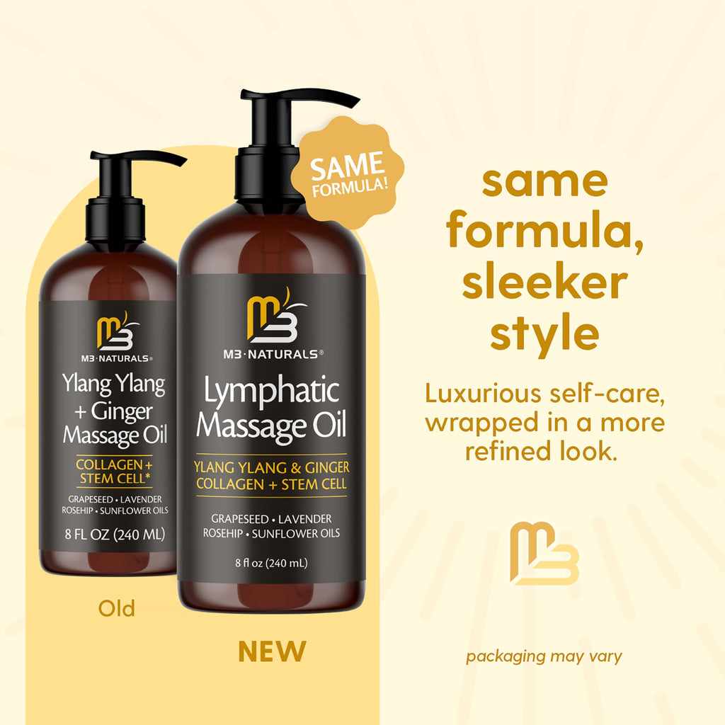 Lymphatic Massage Oil for Massage Therapy - Lymphatic Drainage Oil for Body Care Circulation & Detox Support with Ylang Ylang, Ginger, Lavender, Grapeseed, Vitamin E & Stem Cell (8 Fl Oz) by M3 M3 Naturals buy supplements Au