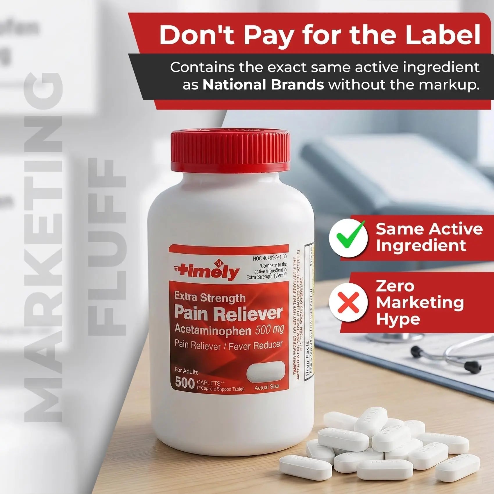 TIME-Cap Labs 500 Caplets Extra Strength Acetaminophen 500mg - Pain Reliever & Fever Reducer for Adults, Helps with Headaches, Backaches, Muscle Pain, Toothaches, Arthritis & Menstrual Cramps TIME-CAP LABS, INC.Buy Supplements Australia