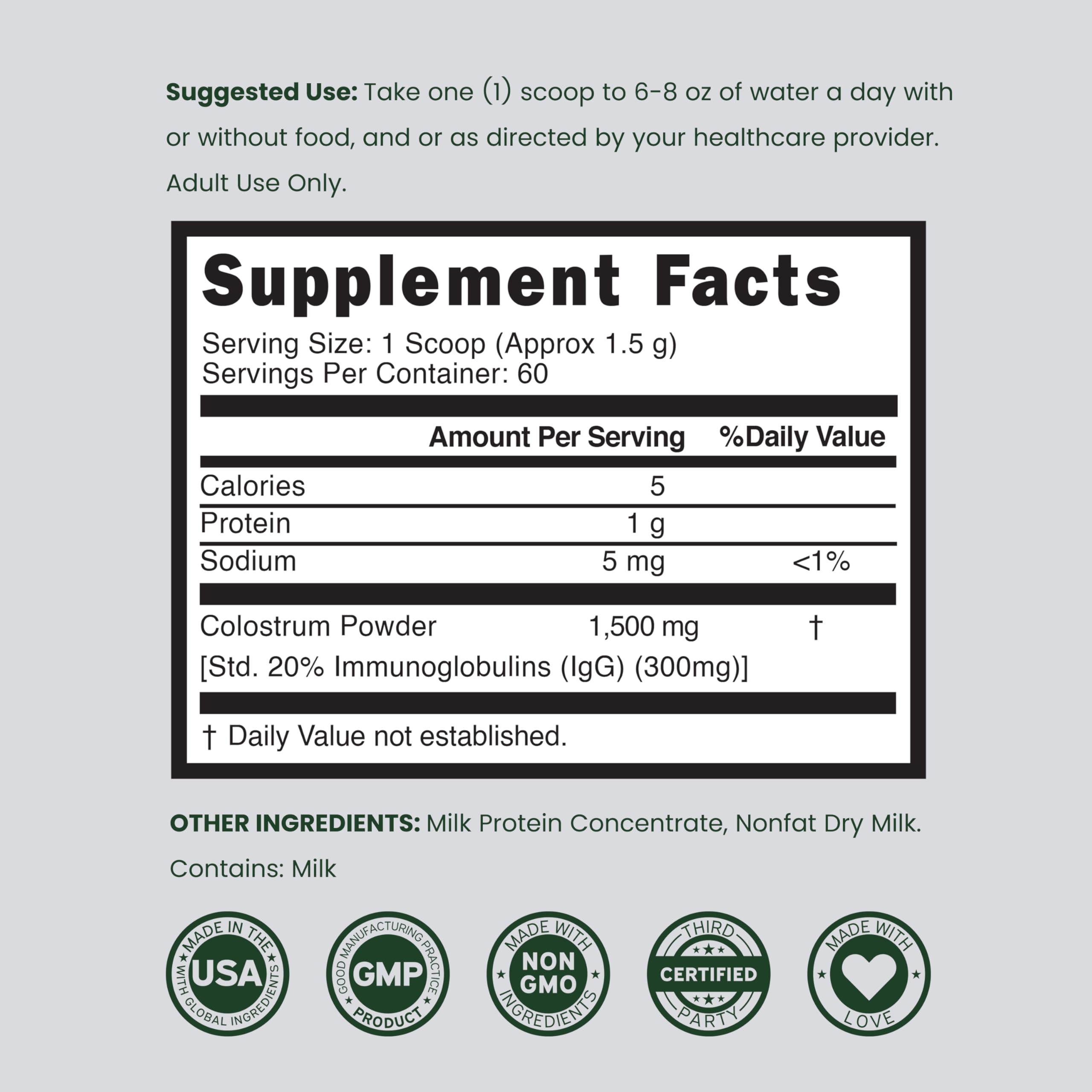 Colostrum Supplement Powder 90g (60 Servings of 1.5g Pure Bovine Colostrum Std. to Contain 20% IgG Immunoglobulins) Grass Fed Powder - No Fillers, Third Party Tested, Unflavored & Non-GMO DORADO NUTRITIONBuy Supplements Australia