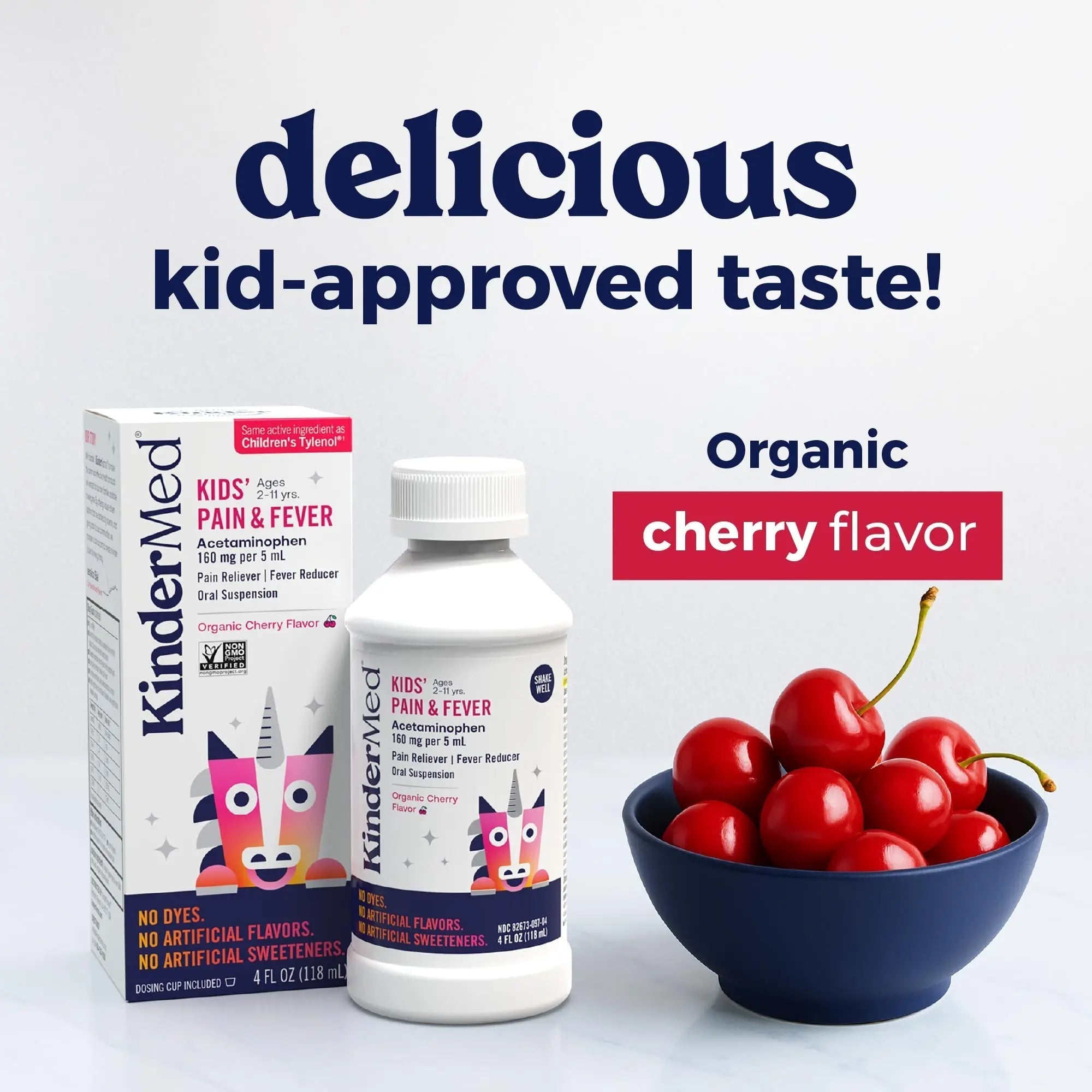 KinderMed Kids' Pain & Fever Medicine, for Ages 2-11 Years, No Dyes, No Artificial Flavors, No Artificial Sweeteners, Vegan, Non-GMO, Gluten Free, Organic Cherry Flavor, Two Pack, 2 x 4 fl. oz KinderMedBuy Supplements Australia