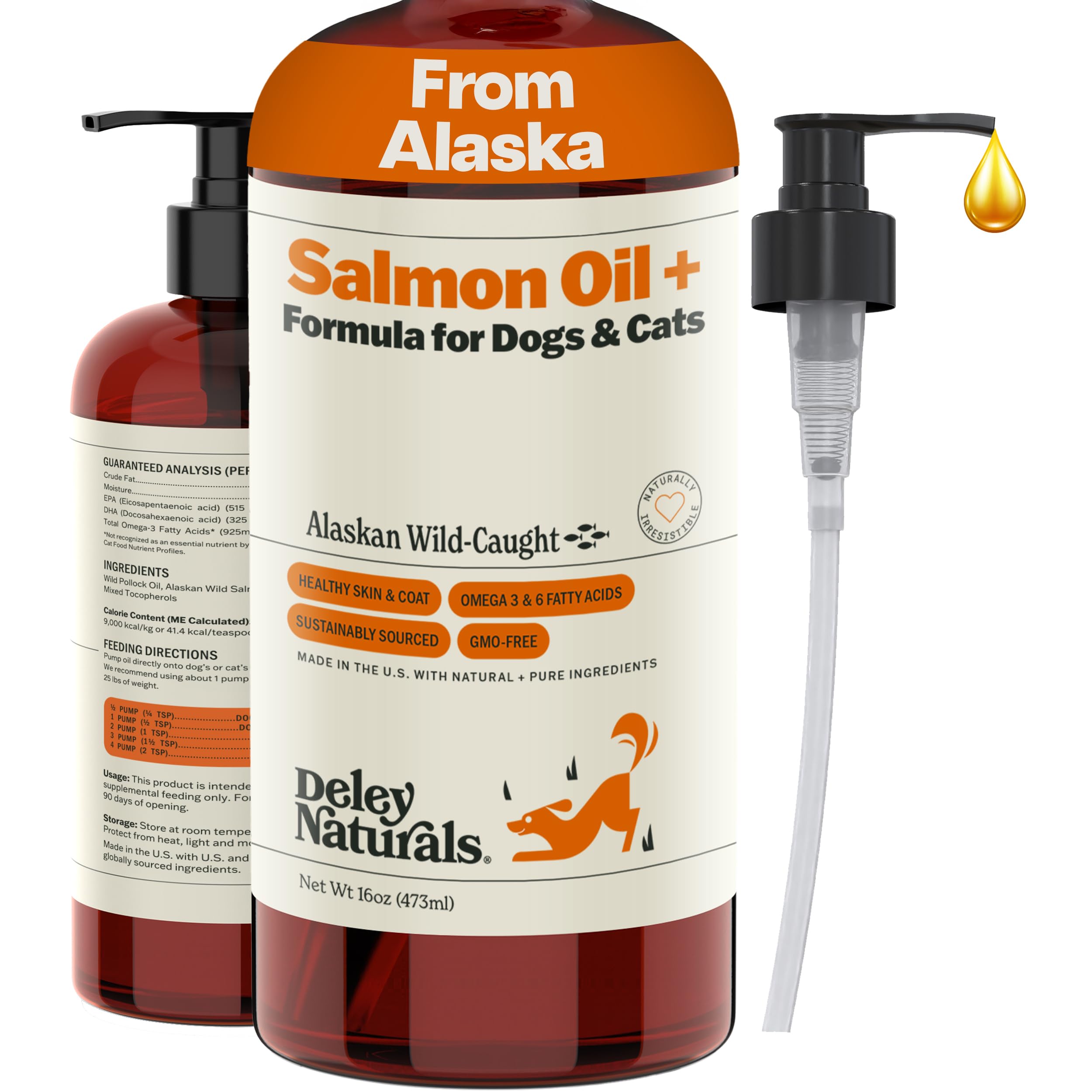 Deley Naturals Wild Alaskan Salmon Oil for Dogs & Cats - New and Improved Salmon Oil Plus Formula - Fish Oil for Dogs with Omega 3, DHA and EPA - Omega 3 for Healthy Skin and Coat - 16oz Made in USA Deley NaturalsBuy Supplements Australia