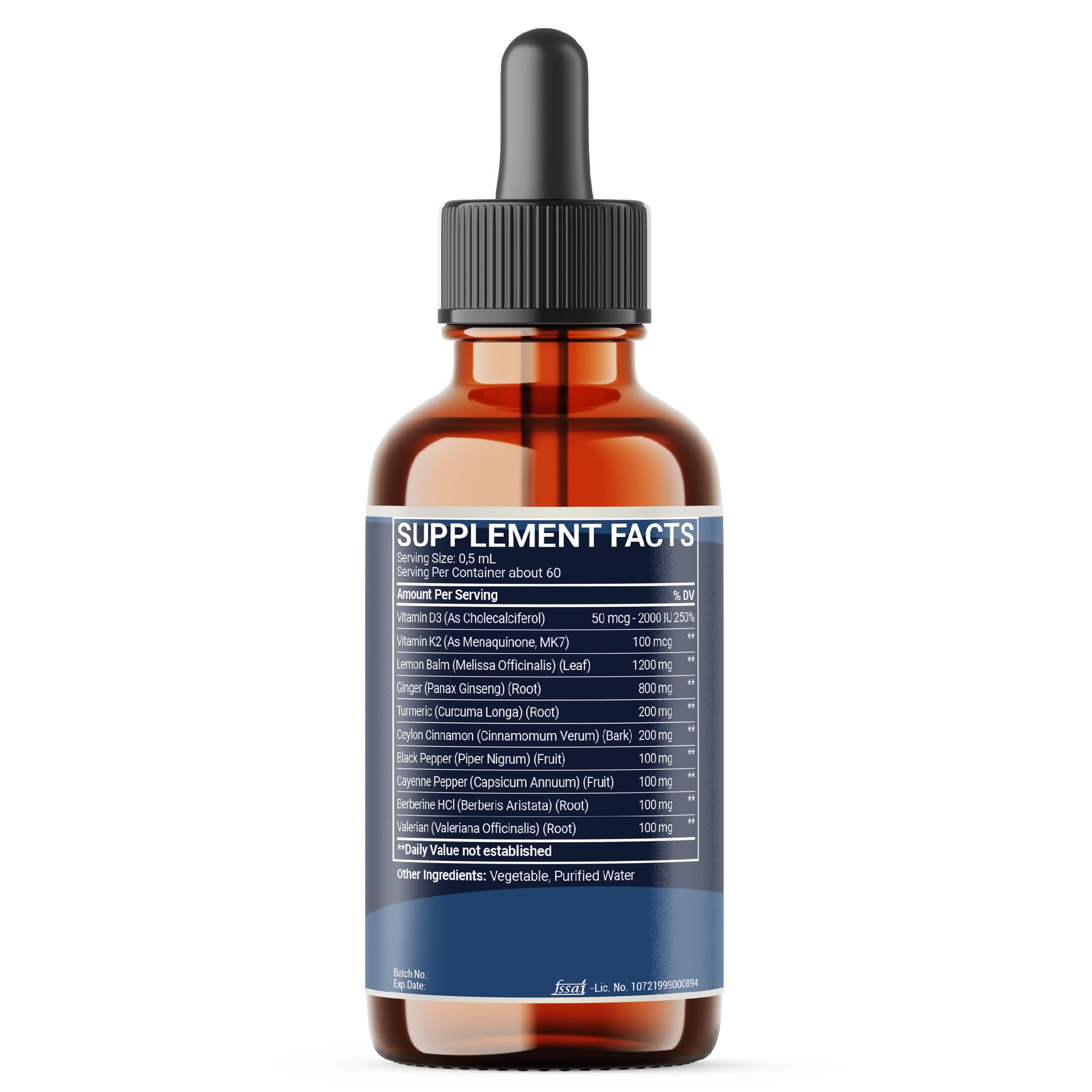 10in1 Lemon Balm Liquid Drops Blend Includes Vitamin D3, Vitamin K2, Lemon Balm, Ginger, Turmeric, Ceylon Cinnamon, Black Pepper, Cayenne Pepper, Berberine, Valerian Root - 1 FL Oz - 2 Month Supply MeciscoBuy Supplements Australia