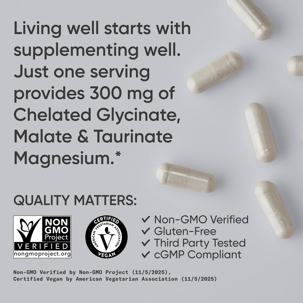 Sports Research® Chelated Triple Magnesium Complex with Glycinate, Taurinate & Malate (Chelamax®) for Enhanced Bioavailability* - 300 mg per Serving, Non-GMO, Certified Vegan, 120 Veggie Capsules Sports Research buy supplements Au