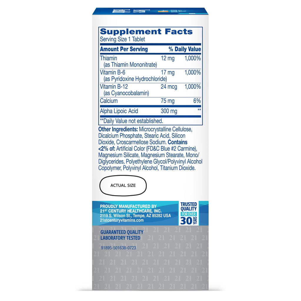 21st Century Nerve Health Tablets (30 Count), Alpha Lipoic Acid 300mg, B1, B6, & B12 Vitamins for Nerve Function Support, Antioxidant ALA Supplement, Gluten Free. Non-GMO, & Vegan 21st CenturyBuy Supplements Australia