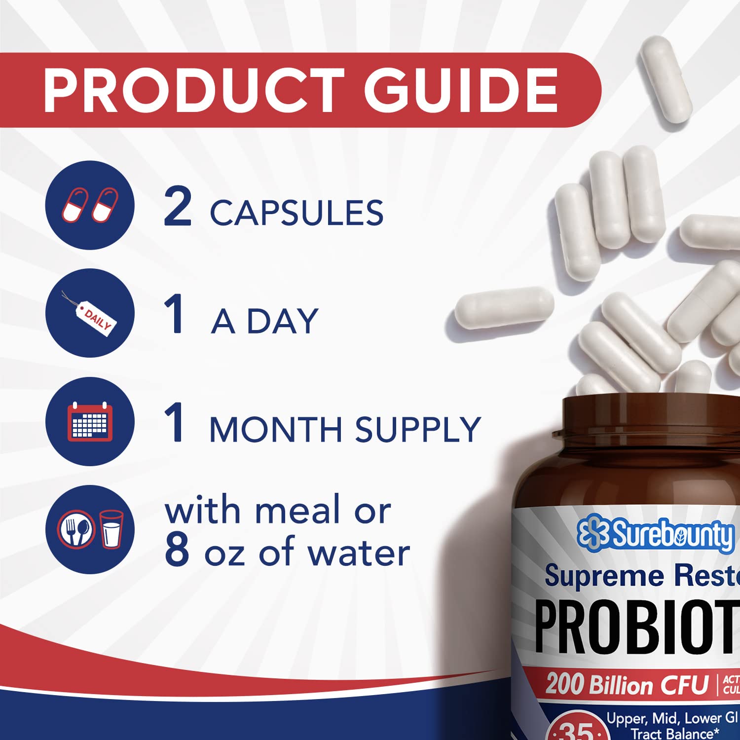Surebounty Probiotic for Men & Women, 200 Billion CFU 35 Strains, Prebiotics + Digestive Enzymes, Supreme Restore Probiotic Supplement,