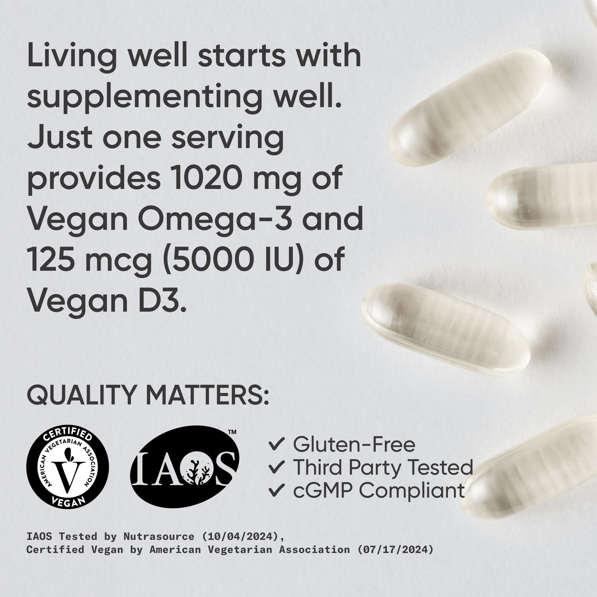 Sports Research Vegan Omega-3 with Vitamin D3 Softgels - 1020mg Omega-3 & 5000iu D3 Supplement - Fish Oil Alternative with Vitamin D Plant-Based Support from Algae Oil - 60 Veggie Softgels for Adults Sports Research buy supplements Au