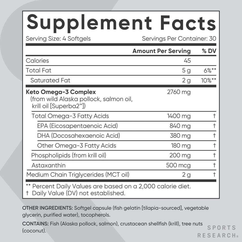 Sports Research Keto Omega Fish Oil with Wild Sockeye Salmon, Antarctic Krill Oil, Astaxanthin & Coconut MCT Oil - 1200mg of EPA & DHA per Serving | Keto Certified & Non-GMO Verified (120 Softgels) Sports Research buy supplements Au