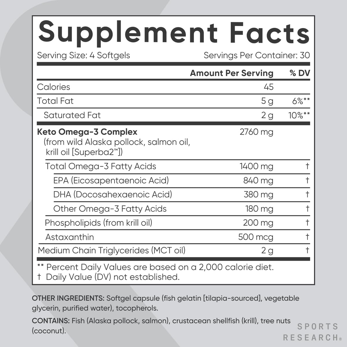 Sports Research Keto Omega Fish Oil with Wild Sockeye Salmon, Antarctic Krill Oil, Astaxanthin & Coconut MCT Oil - 1200mg of EPA & DHA per Serving | Keto Certified & Non-GMO Verified (120 Softgels) Sports Research buy supplements Au