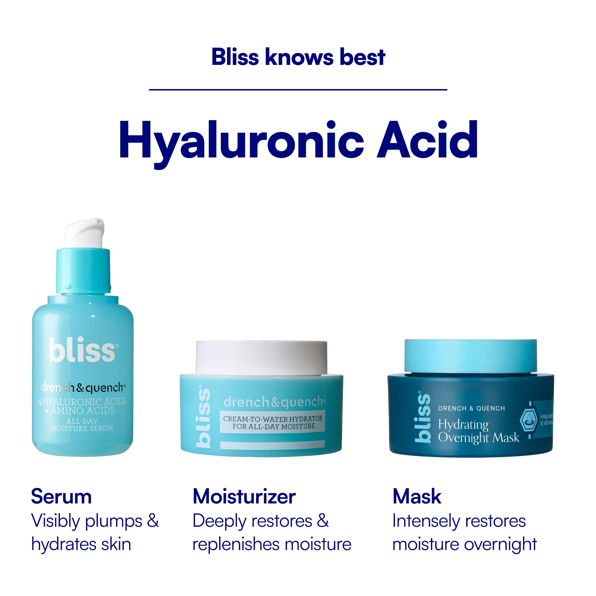 Bliss Drench & Quench Hyaluronic Acid Cream to Water Moisturizer | Lightweight Face Cream with 4 Types of Hyaluronic Acid for All Day Hydration and Plump Skin | Clean Vegan & Cruelty Free 1.7 fl oz BlissBuy Supplements Australia