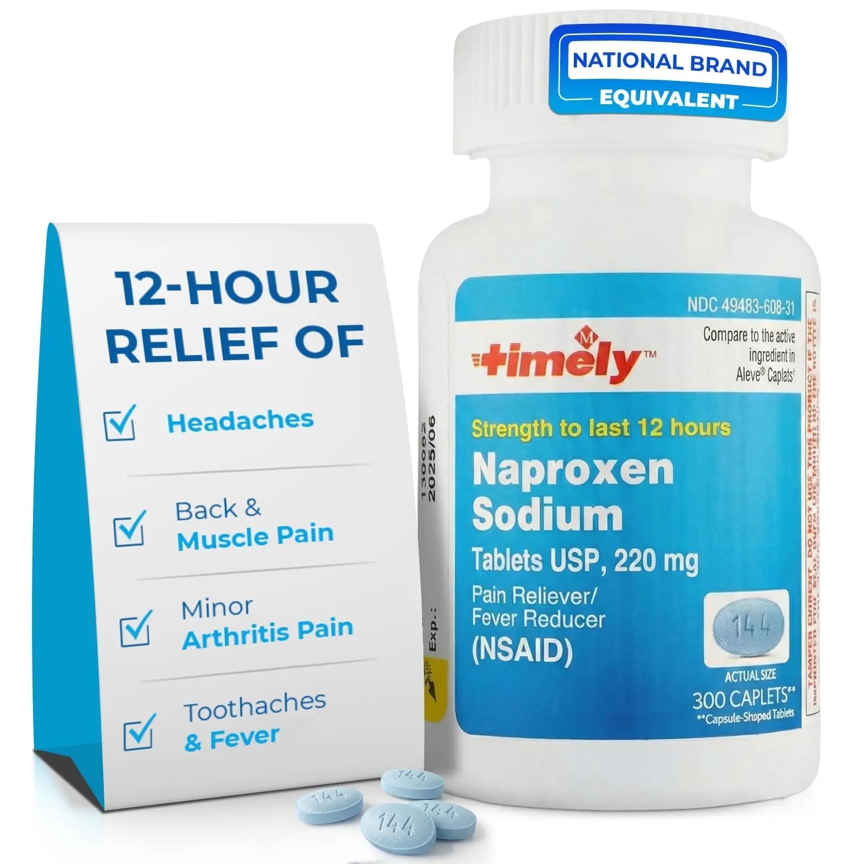 TIME-Cap Labs Naproxen Sodium 220mg (NSAID), Pain Reliever & Fever Reducer Caplets, 12 Hour Relief for Headache, Backache, Arthritis & Body Aches, 300 Count TIME-CAP LABS, INC.Buy Supplements Australia