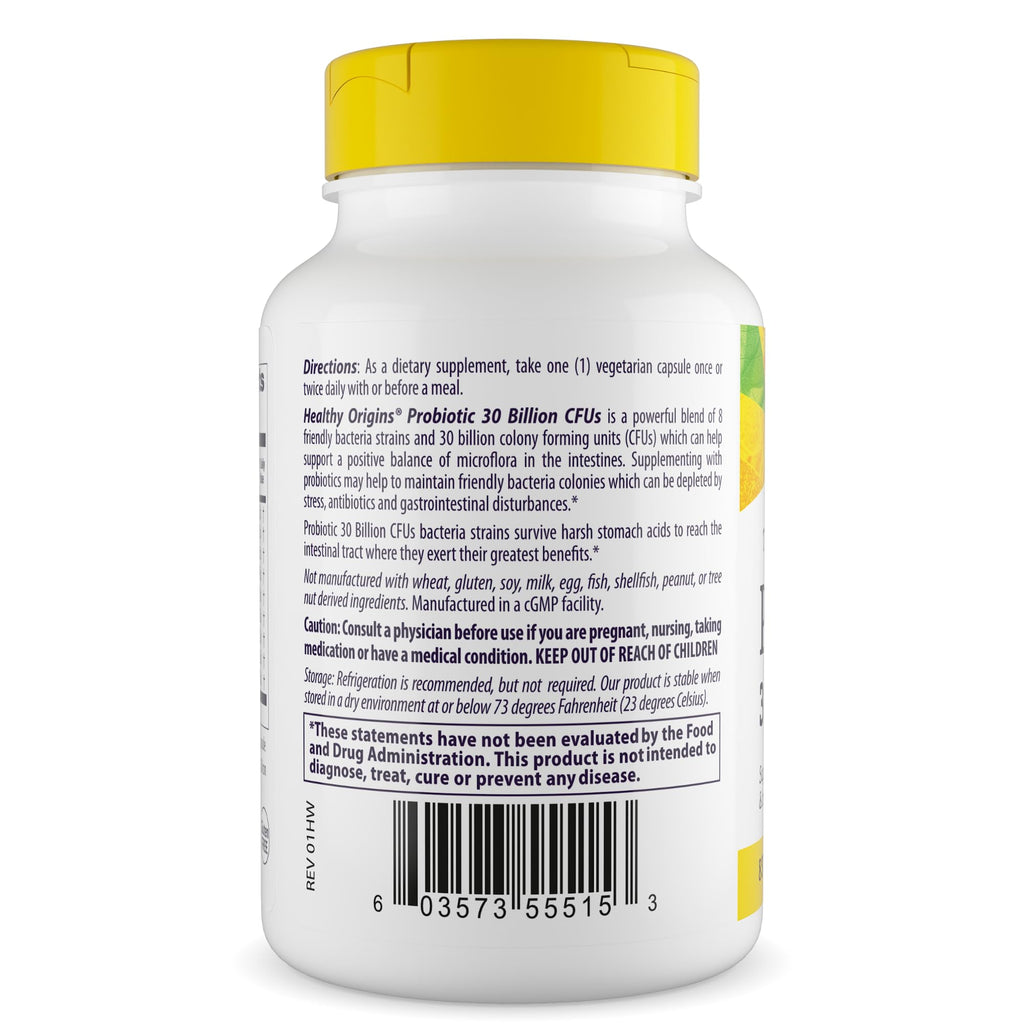Healthy Origins Probiotic 30 Billion CFUs, 60 Veggie Capsules - 8 Clinically Studied Strains Including Lactobacillus & Bifidobacterium - Supports Microbiom
