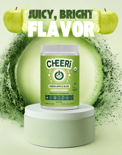 Cheerific Crisp Apple Greens Superfood Powder - 20+ Organic Superfoods + Prebiotic & Probiotics + More - Keto Friendly - Supports Positive Mood, Gut Health - Vegan, Gluten Free, Non-GMO - 30 Day Cheerific buy supplements Au