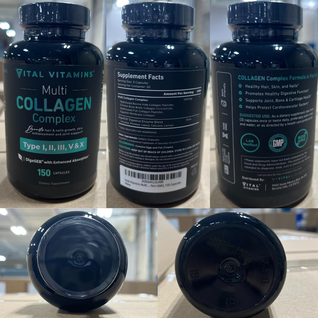 Vital Vitamins Multi Collagen for Women & Men - Type I, II, III, V, X - Grass Fed, Non-GMO - 150 Capsules Vital Vitamins buy supplements Au