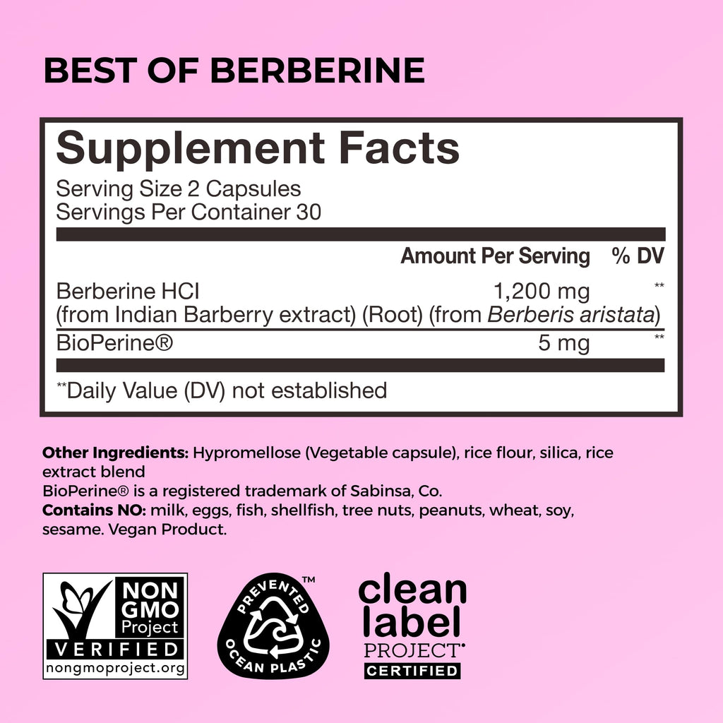 HUM Best of Berberine Supplement 1200mg, Pure Potency for Metabolic Wellness, Gut Health, Pure Berberine Supplements Enhanced with BioPerine for Maximum Absorption, 60 Capsules HUMBuy Supplements Australia