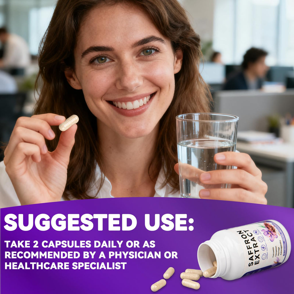 Happy Saffron Supplements, 100mg Saffron Extract, Saffron Blend with Turmeric & Ashwagandha, Supports Mood, Focus, and Energy Boost, 90 Capsules MossllyBuy Supplements Australia
