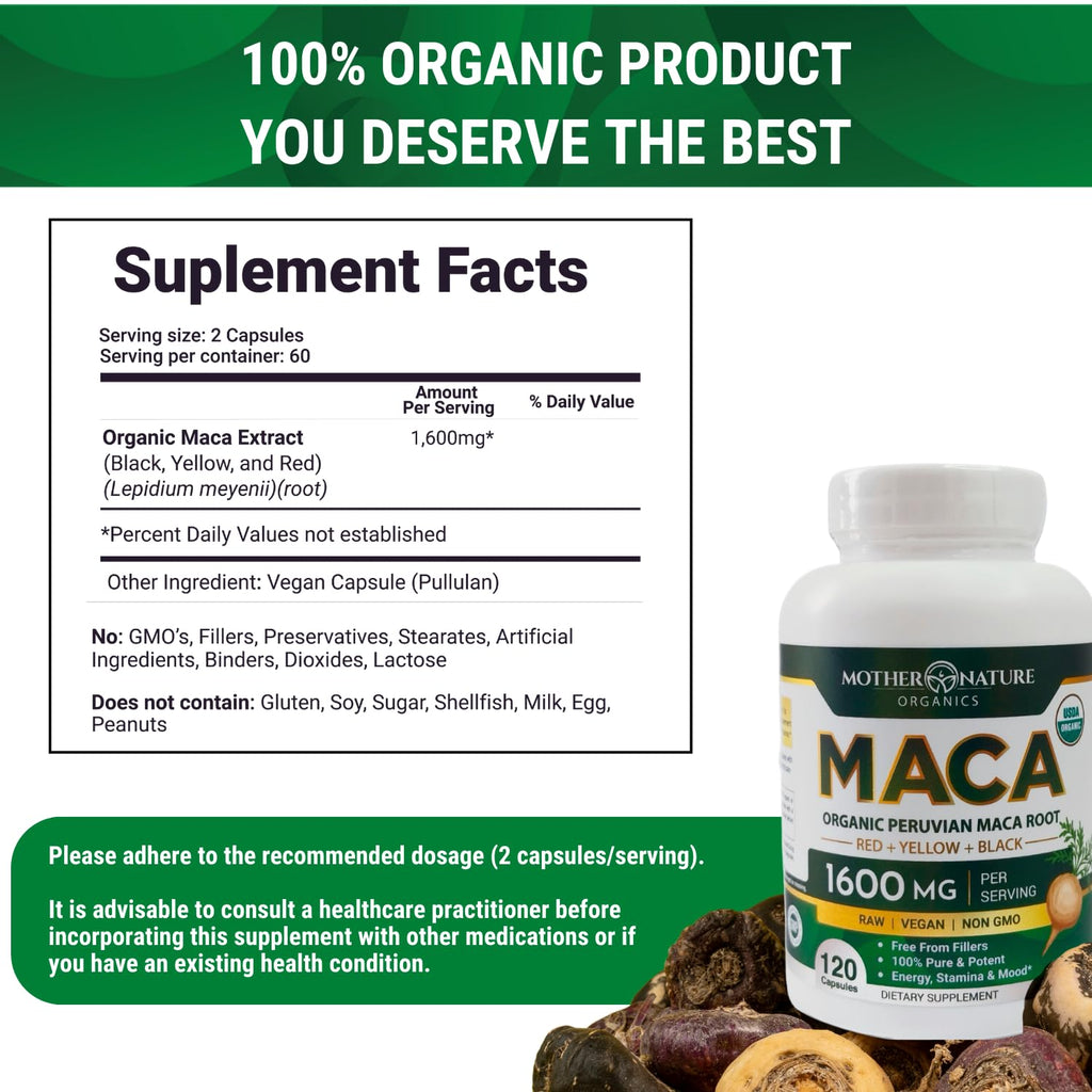 Powerful Maca Blend for Men – Black, Red & Yellow Maca Capsules | Supports Energy, Stamina & Endurance | Promotes Hormonal Balance & Vitality Mother Nature Organics Superfoods for Organic Living buy supplements Au