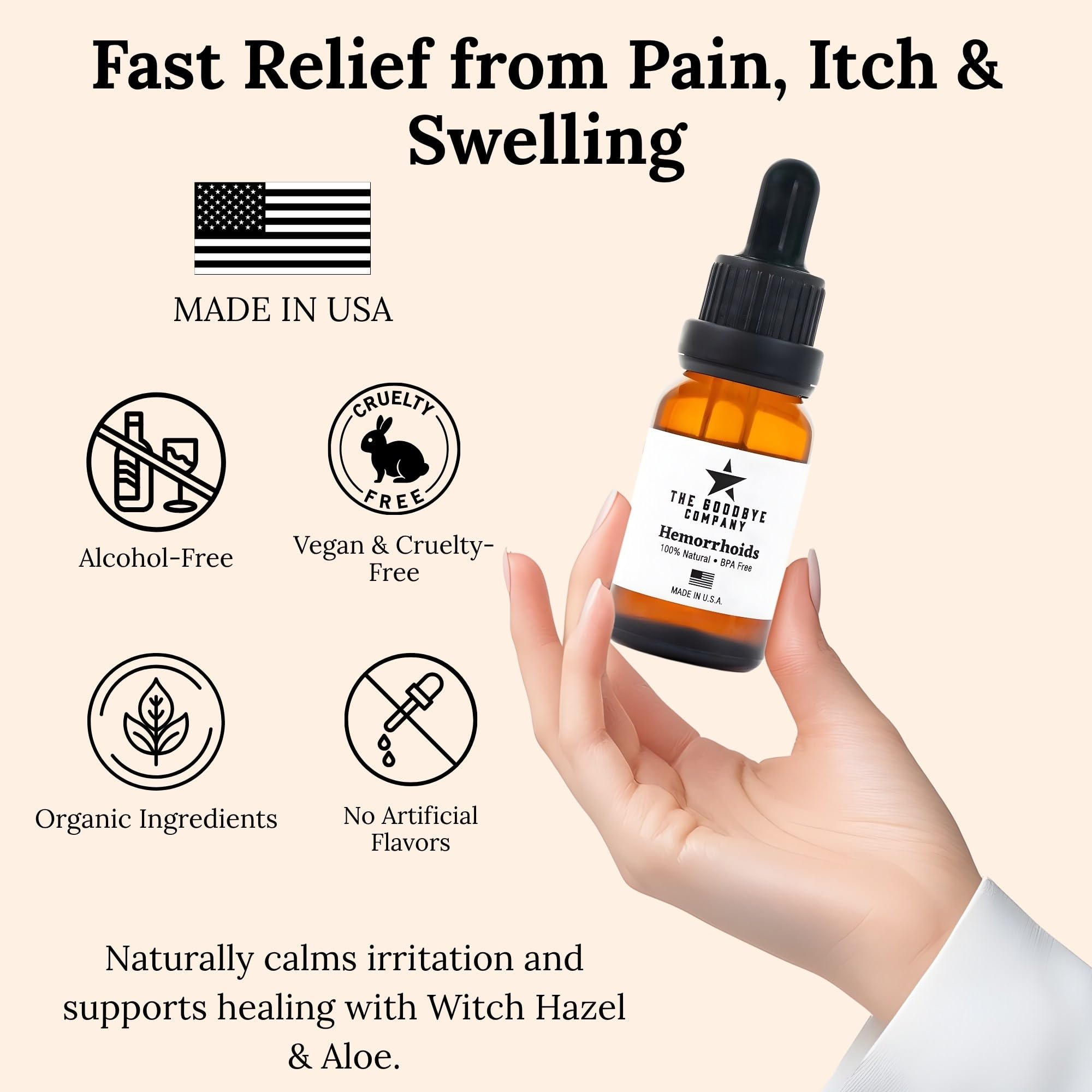 The Goodbye Company Organic Hemorrhoid Relief Serum - Natural Witch Hazel Treatment for Pain, Itch & Swelling - Internal External Soothing Formula - Vegan, USA Made, 15mL The Goodbye CompanyBuy Supplements Australia