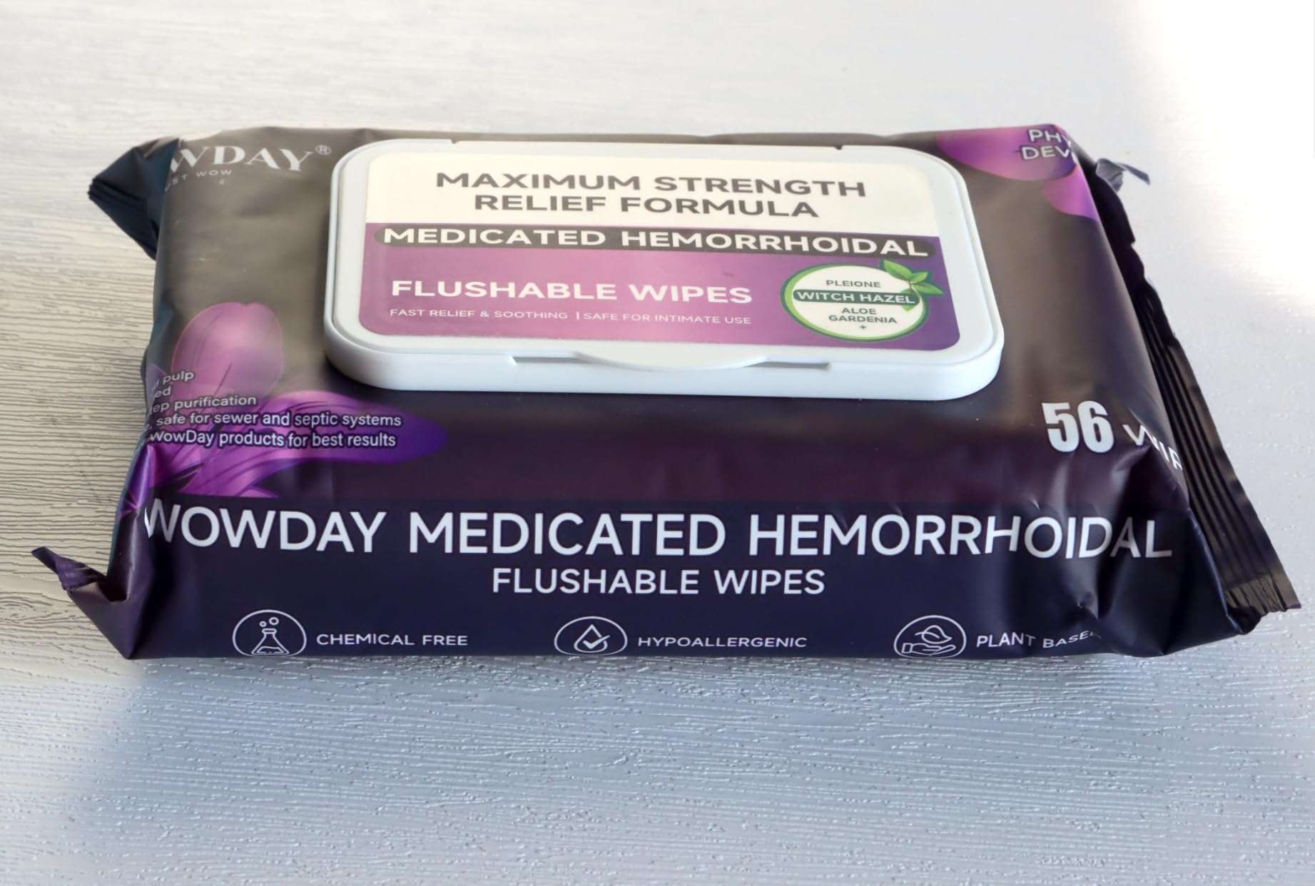 Wowday Flushable Hemorrhoid Wipes | Maximum Strength Witch Hazel Wipes | 56 Count Fragrance Free Adult Hemorrhoids Medicated Witch Hazels Wipe for Butt Hemorrhoidal Itch WowDayBuy Supplements Australia