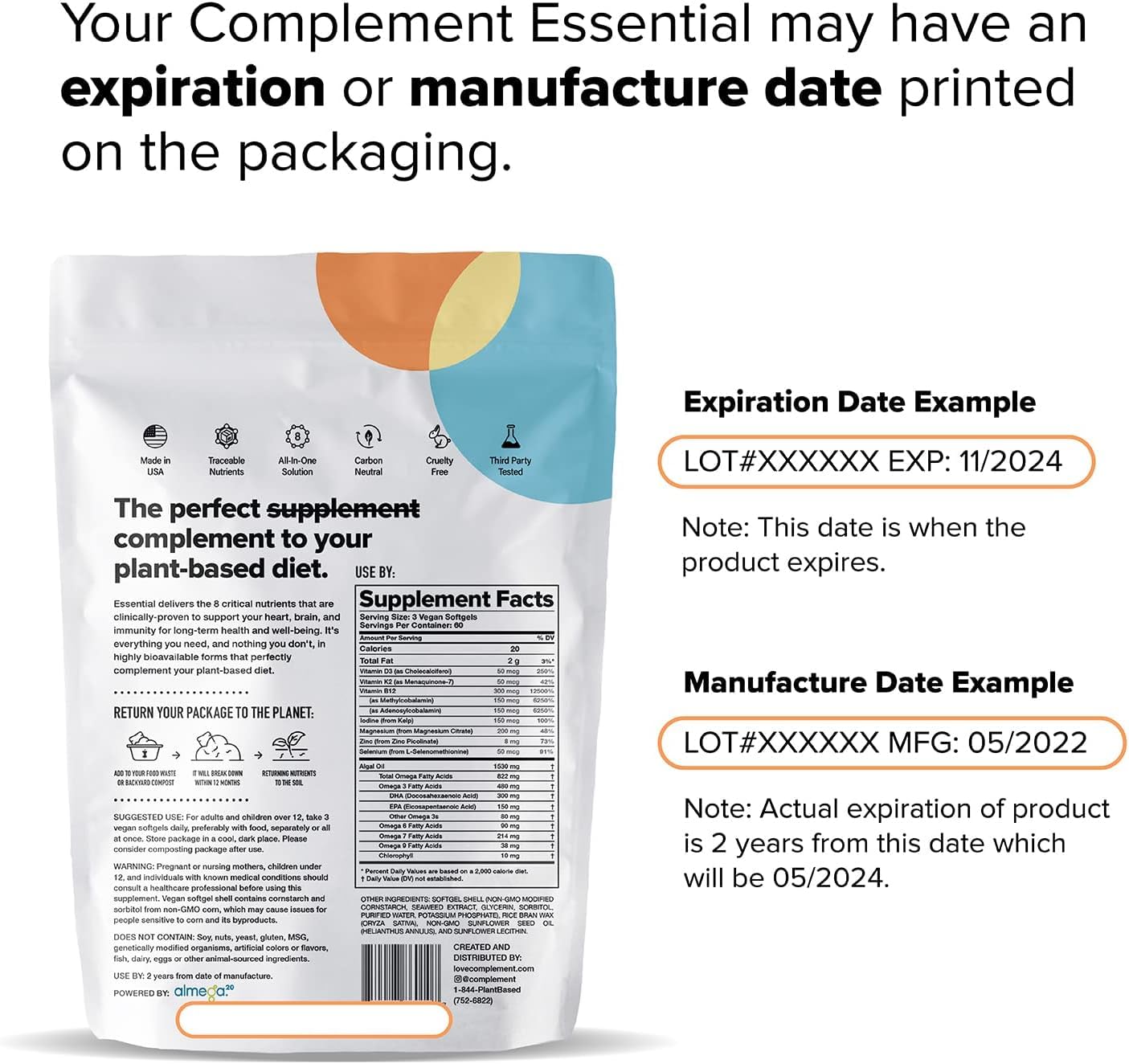 Complement Essential Vegan Multivitamin for Men & Women (30 Servings, 90 Capsules) with Omega-3 DHA & EPA, B12, Vitamin D3 & K2, Zinc, Selenium, Magnesium, Iodine - Supports Immunity & Overall Health ComplementBuy Supplements Australia