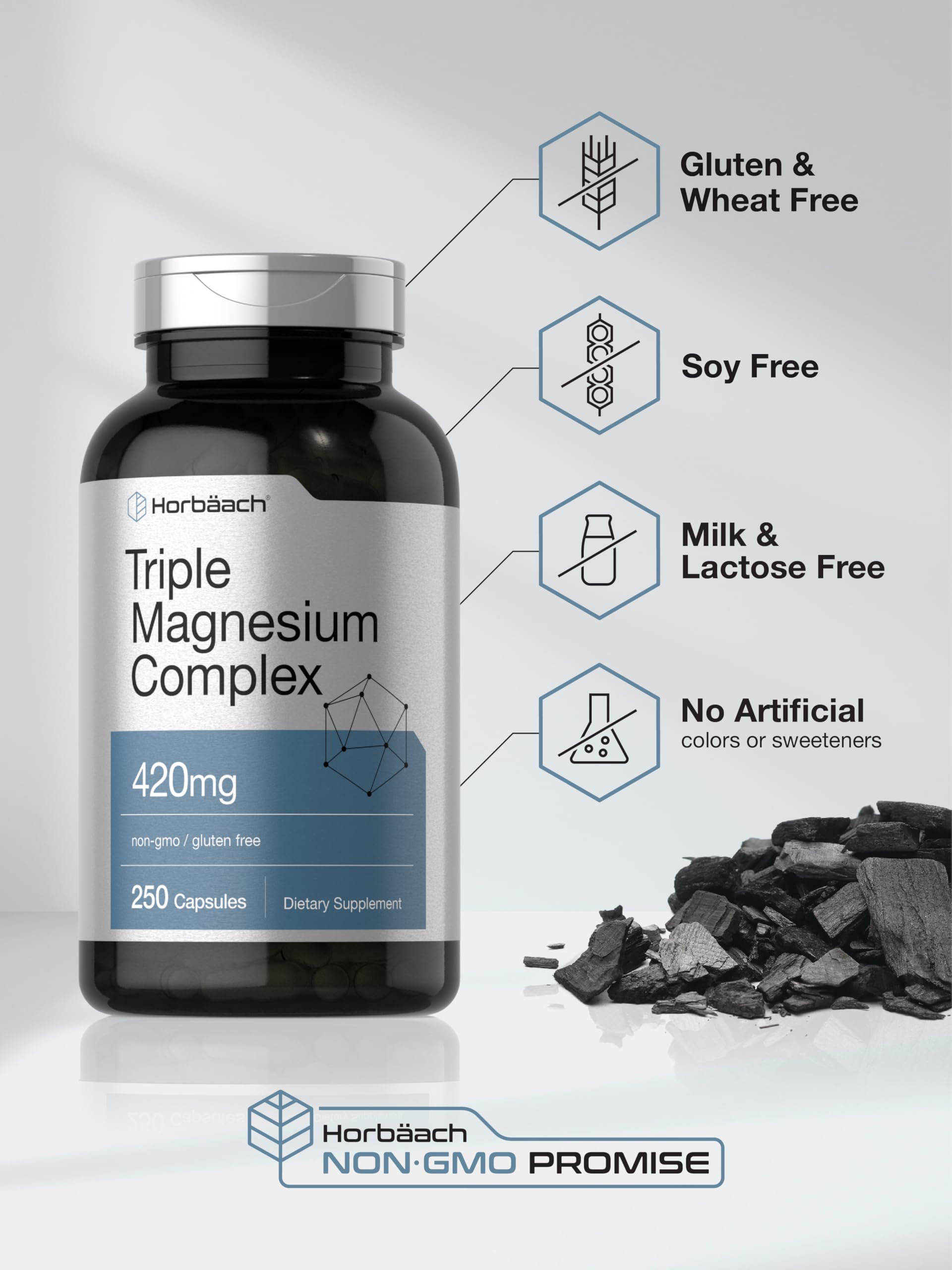 Horbäach Triple Magnesium Complex | 420 mg | 250 Capsules | Non-GMO and Gluten Free Formula | Magnesium Oxide, Citrate, and Aspartate Dietary Supplement Horbäach buy supplements Au