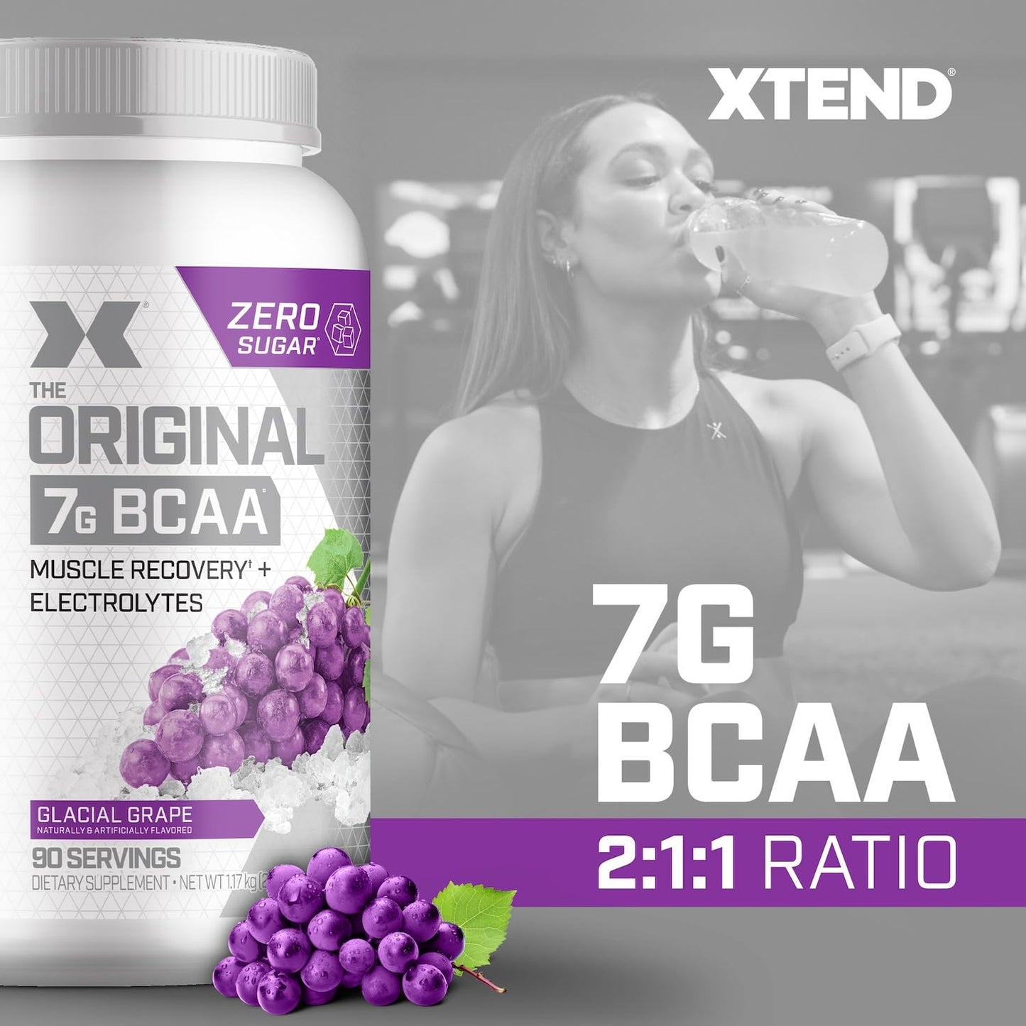 Xtend Original BCAA Powder, 7g BCAAs and 2.5g L-Glutamine for Muscle Recovery Hydration and Lean Muscle, Sugar Free Intra and Post Workout Drink with Electrolytes, Glacial Grape, 90 Servings Xtend buy supplements Au