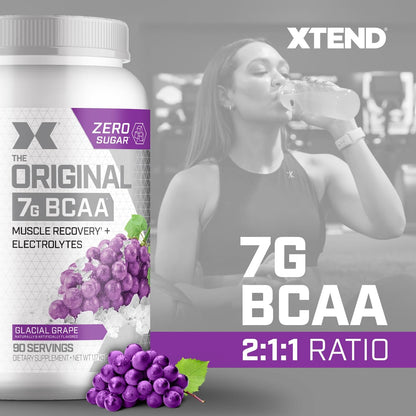 Xtend Original BCAA Powder, 7g BCAAs and 2.5g L-Glutamine for Muscle Recovery Hydration and Lean Muscle, Sugar Free Intra and Post Workout Drink with Electrolytes, Glacial Grape, 90 Servings Xtend buy supplements Au