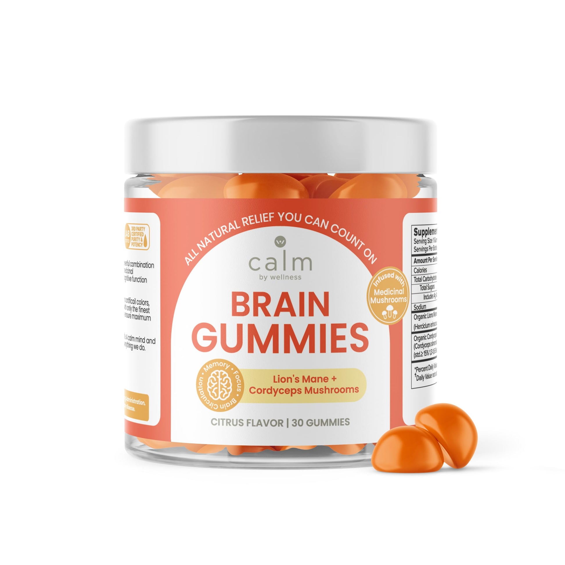 Jar of Calm Brain Gummies with a white background