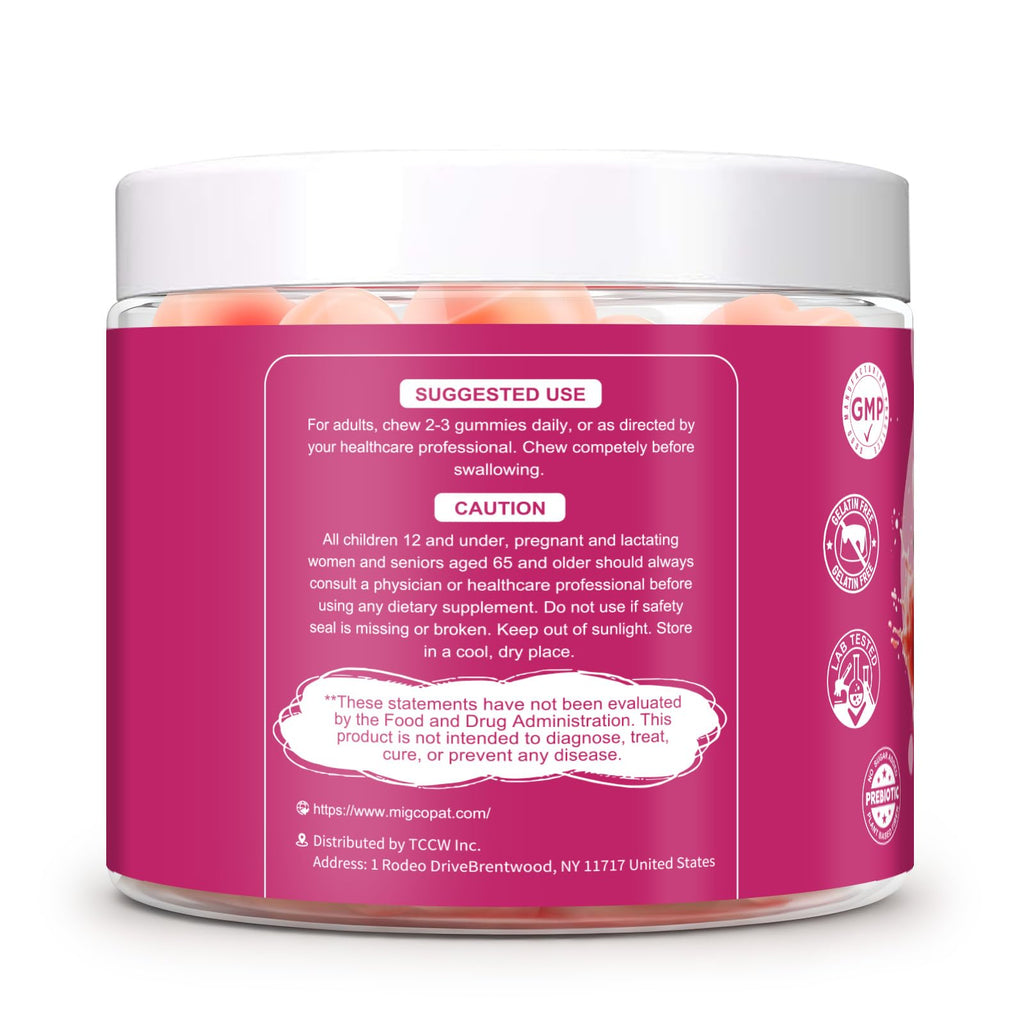 Migcopat 10G Fiber Gummies with Collagen Peptides, Hyaluronic Acid, Vitamin C, ACV, 30 Billion CFU Probiotics – Sugar Free Collagen Gummy for Skin, Hair & Nails – Digestive Health Support – 60 Cts MigcopatBuy Supplements Australia