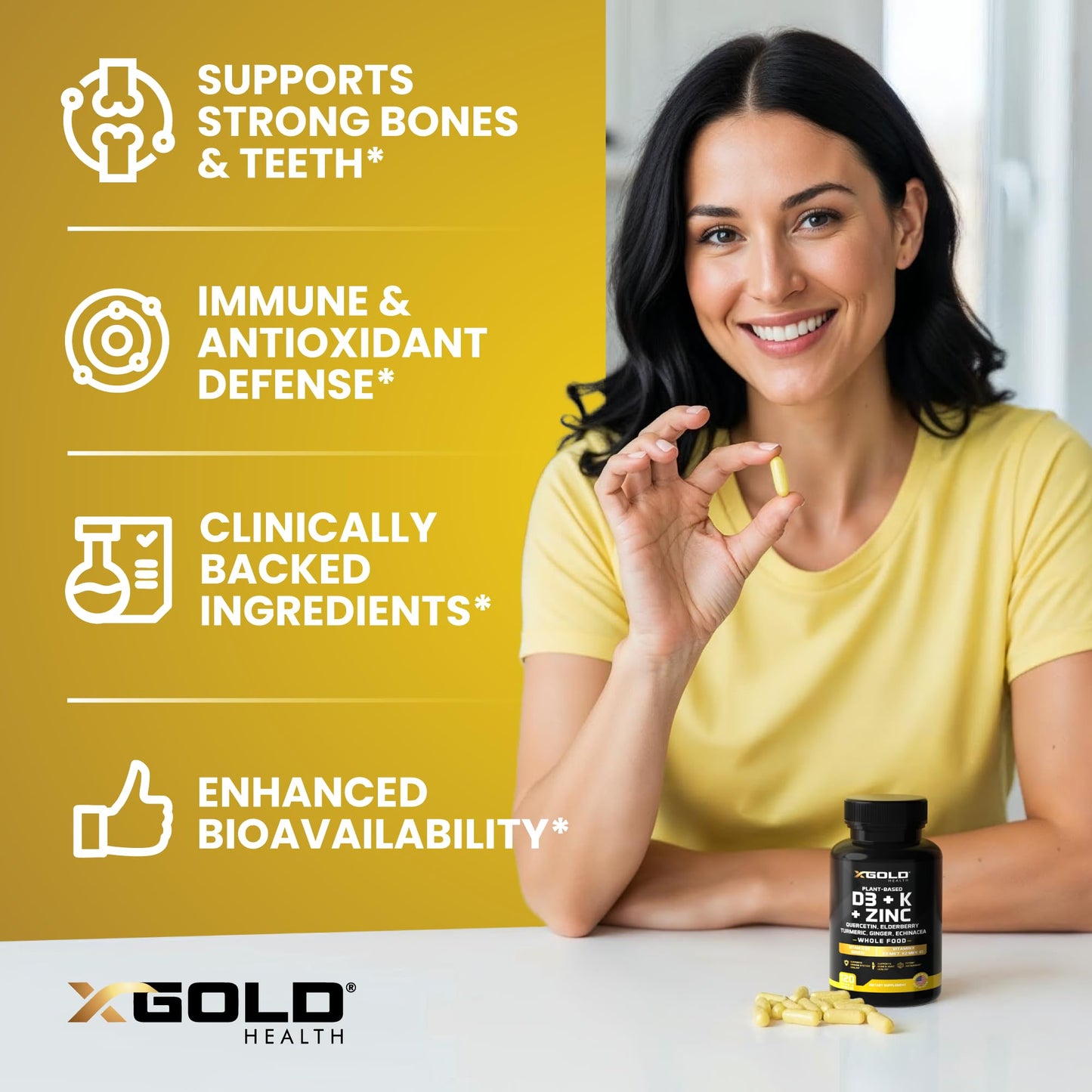 Vitamin D, K2, K1, Zinc, Quercetin, Elderberry, Turmeric, Ginger & Echinacea Whole Food Supplement 8 in 1- D3 5000 IU Plant-Based from Lichen, Vitamin K (K2 MK7, MK4, K1), D3 K2 Vitamins -120 Capsules X Gold Health buy supplements Au