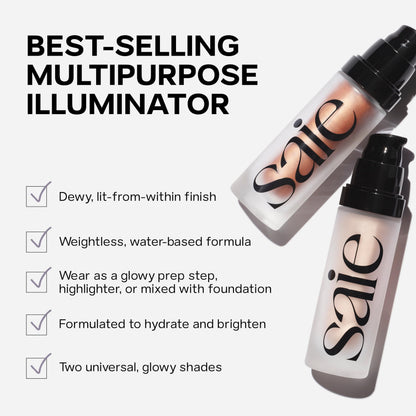 Saie Mini Glowy Super Gel - Hydrating Makeup Primer and Illuminating Glow Serum Enriched with Vitamin C and Squalane Oil - All-Over Liquid Highlighter Makeup for Instant Glass Skin - Starglow (0.5 oz) SaieBuy Supplements Australia