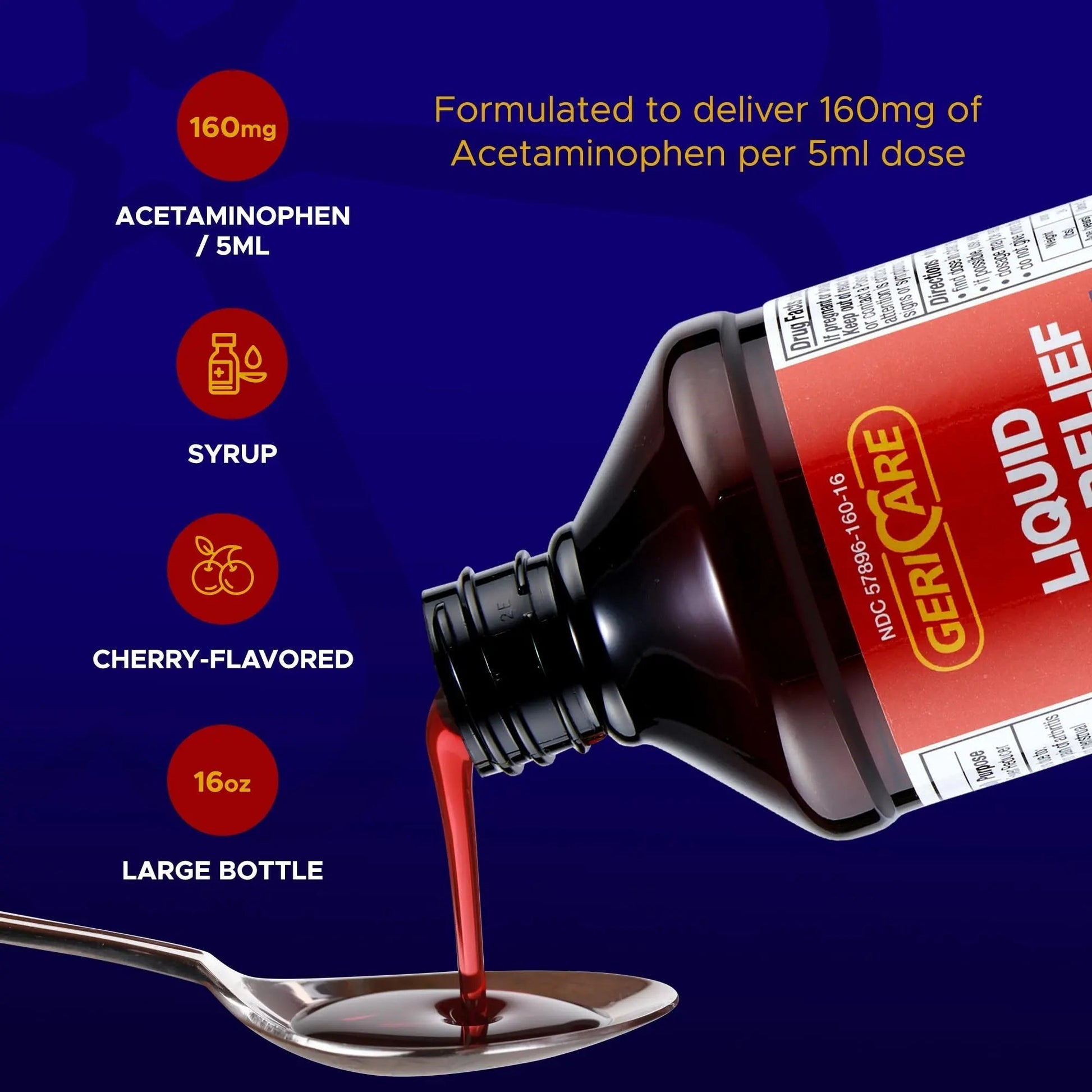 GeriCare Regular Strength Liquid Acetaminophen 160 mg, Pain Reliever, Fever Reducer, Aspirin & Alcohol Free, Cherry Flavored 16 Fl Oz (Pack of 2) GeriCareBuy Supplements Australia